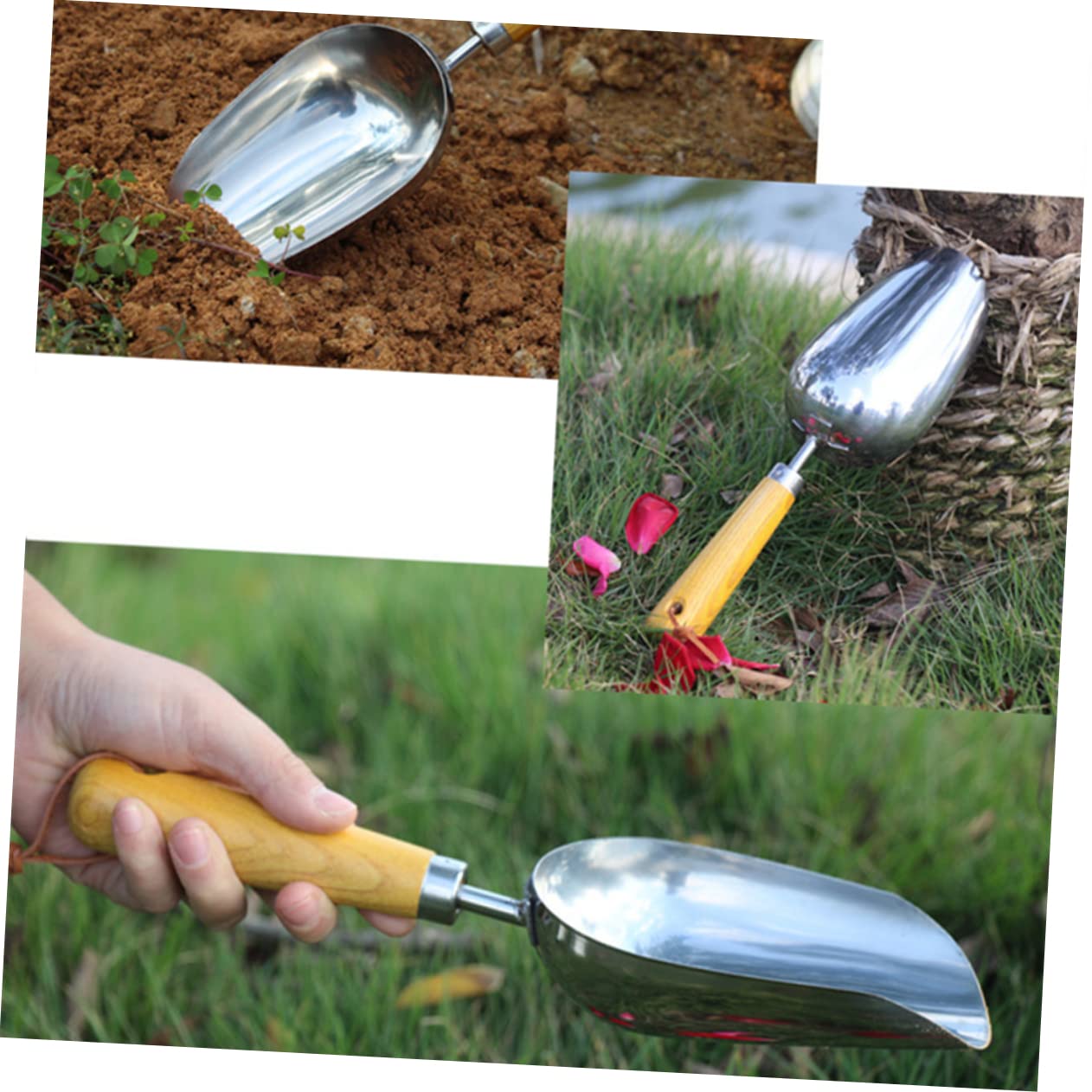 Kisangel 2 Gartenschaufel mit Holzgriff Robuste Dicke Gartenschaufel zum Graben Umpflanzen und Lockern von Erde Multifunktionales Gartengerät für Gartenarbeit und Aussaat Leicht und