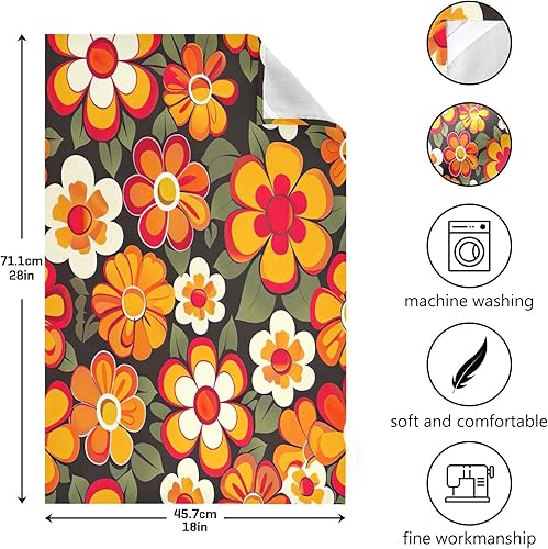 Miniatura 3 de GAIREG Orange Retro Hippie Flowers Dish Rag Set, 28x18 Inch Absorbent Winter Towels Kitchen, Set of 6