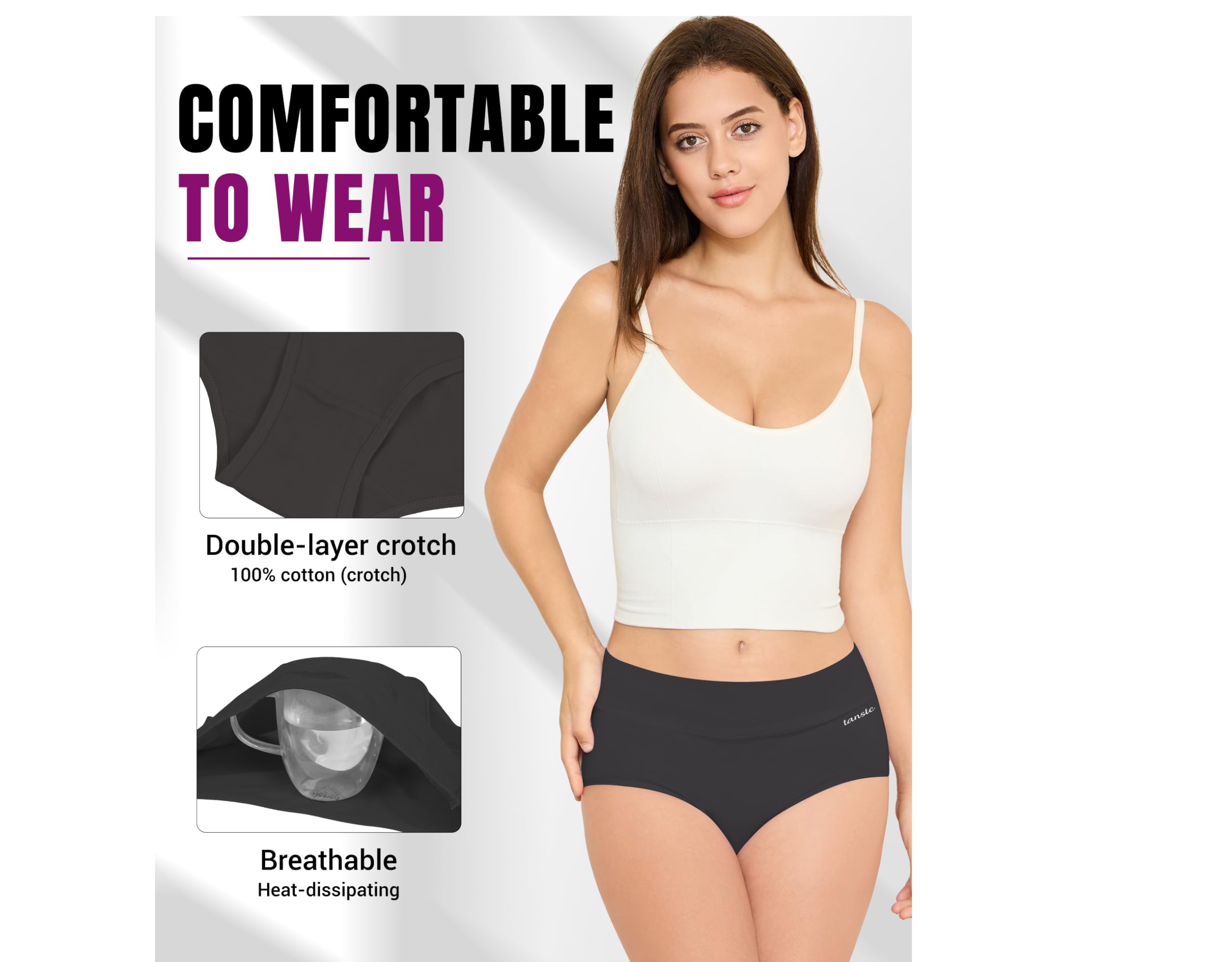 TANSTC Women’s Knickers – High Waist Cotton Underwear for Women, Soft Ladies Briefs with Tummy Support – Knickers for Women Multipack of 5 — view 6