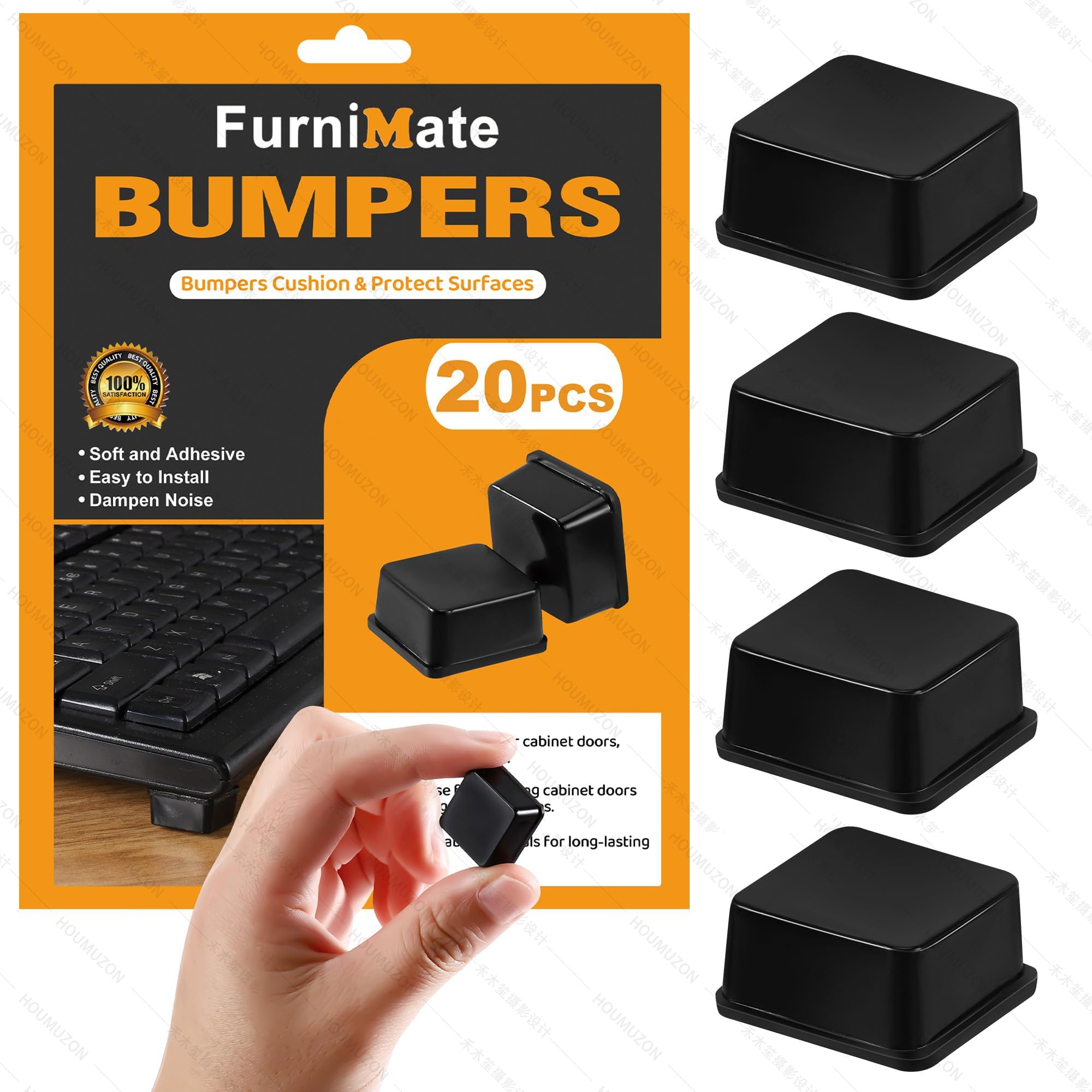 Rubber Feet for Electronics 20PCS Square - Black Rubber Bumpers Self Adhesive, Adhesive Rubber Feet for Cutting Board Speakers, Laptop, Appliances 0.78" x 0.38"