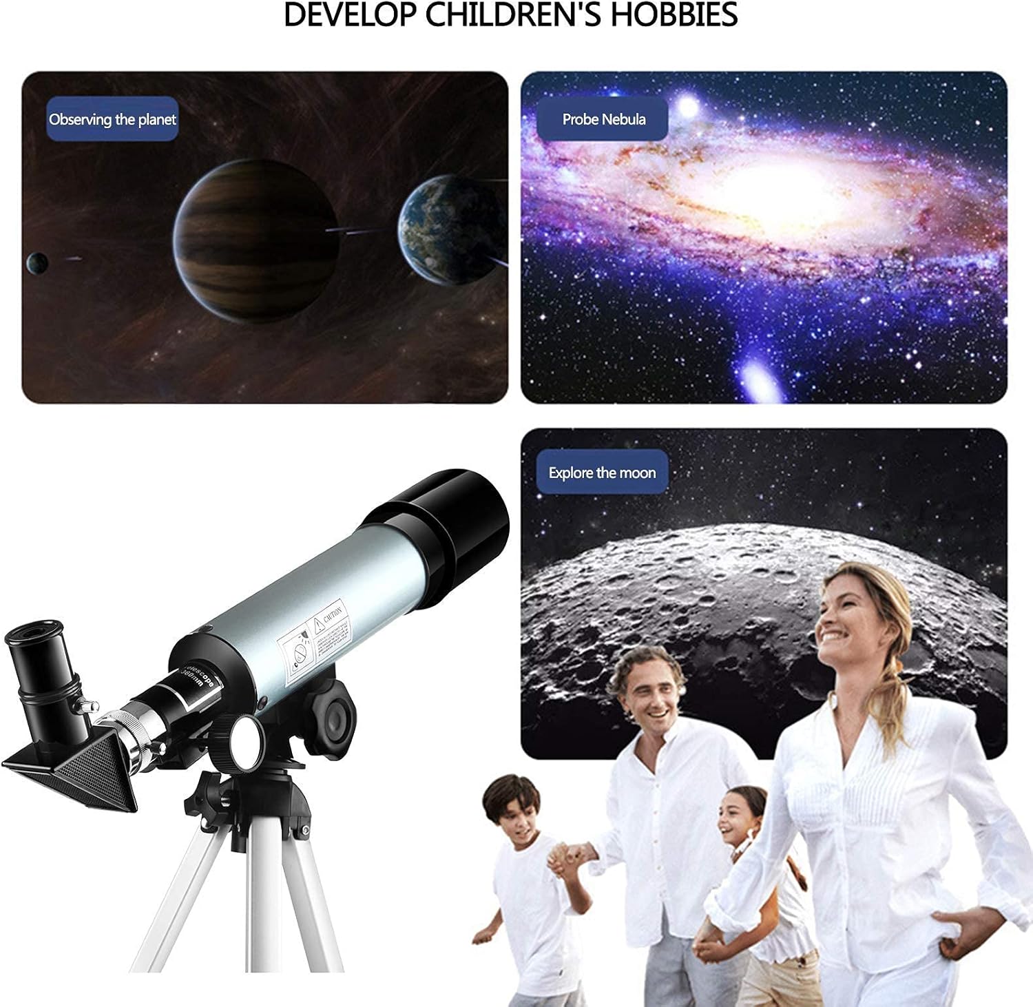 Monocular Telescope Children Astronomical Telescope 360X50mm Tube Optical Refractor Telescopes for Kids Beginner Outdoor Monocular Spotting Scope + Aluminum Tripod + Moon Filter