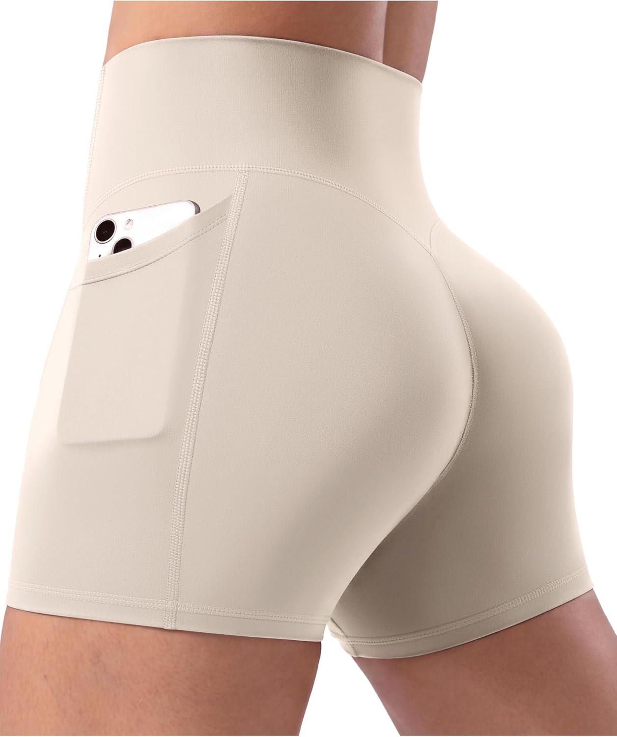 POSHDIVAH Women's Creamluxe Yoga Shorts with Pockets - 2.5"/4"/6"/8"/10" High Waisted Workout Volleyball Running Shorts