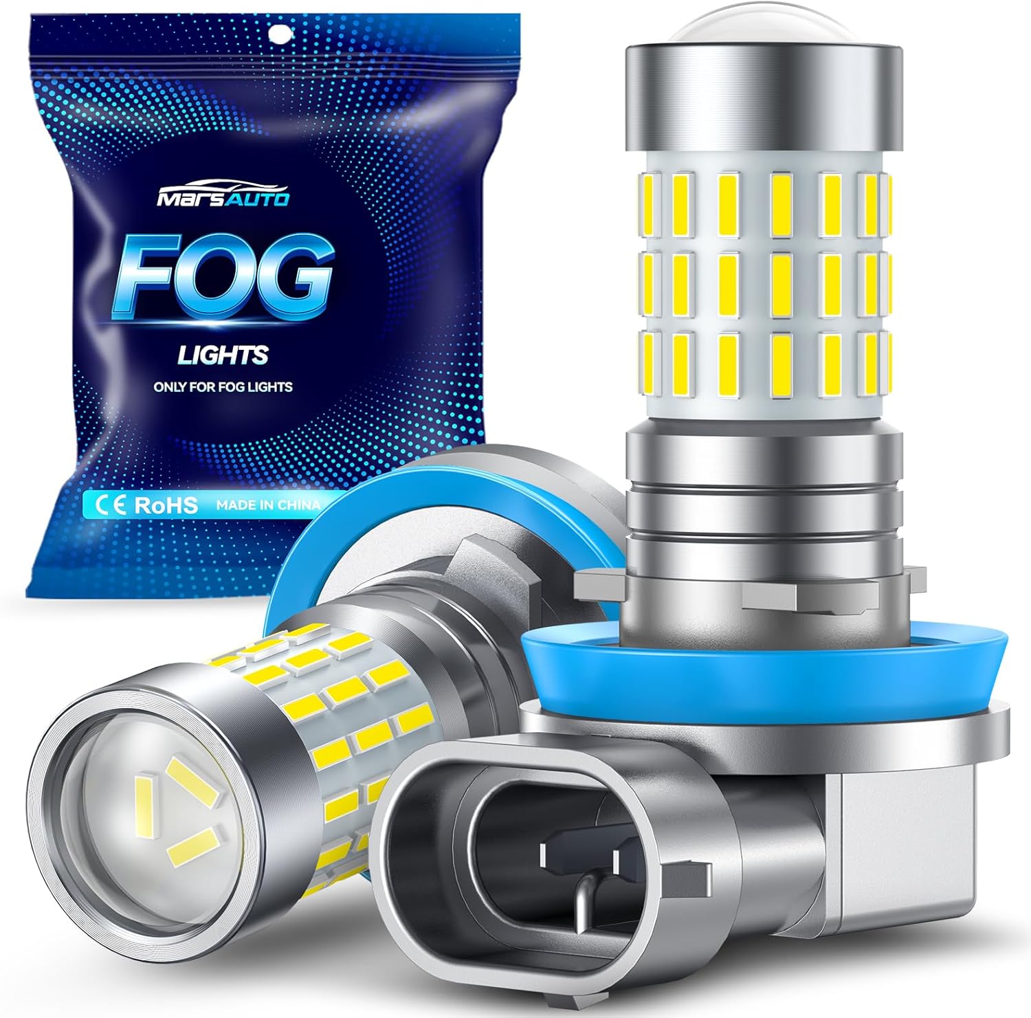Marsauto H11 H8 LED Fog Light Bulbs or DRL, 10,000 Lumens 6000K White, 48 Chips Fog Lights, H11 Led Bulb 1:1 Mini Size H11/H8/H16 Led Fog Lights, 360° Illumination, Side Marker & Cornering & Combos