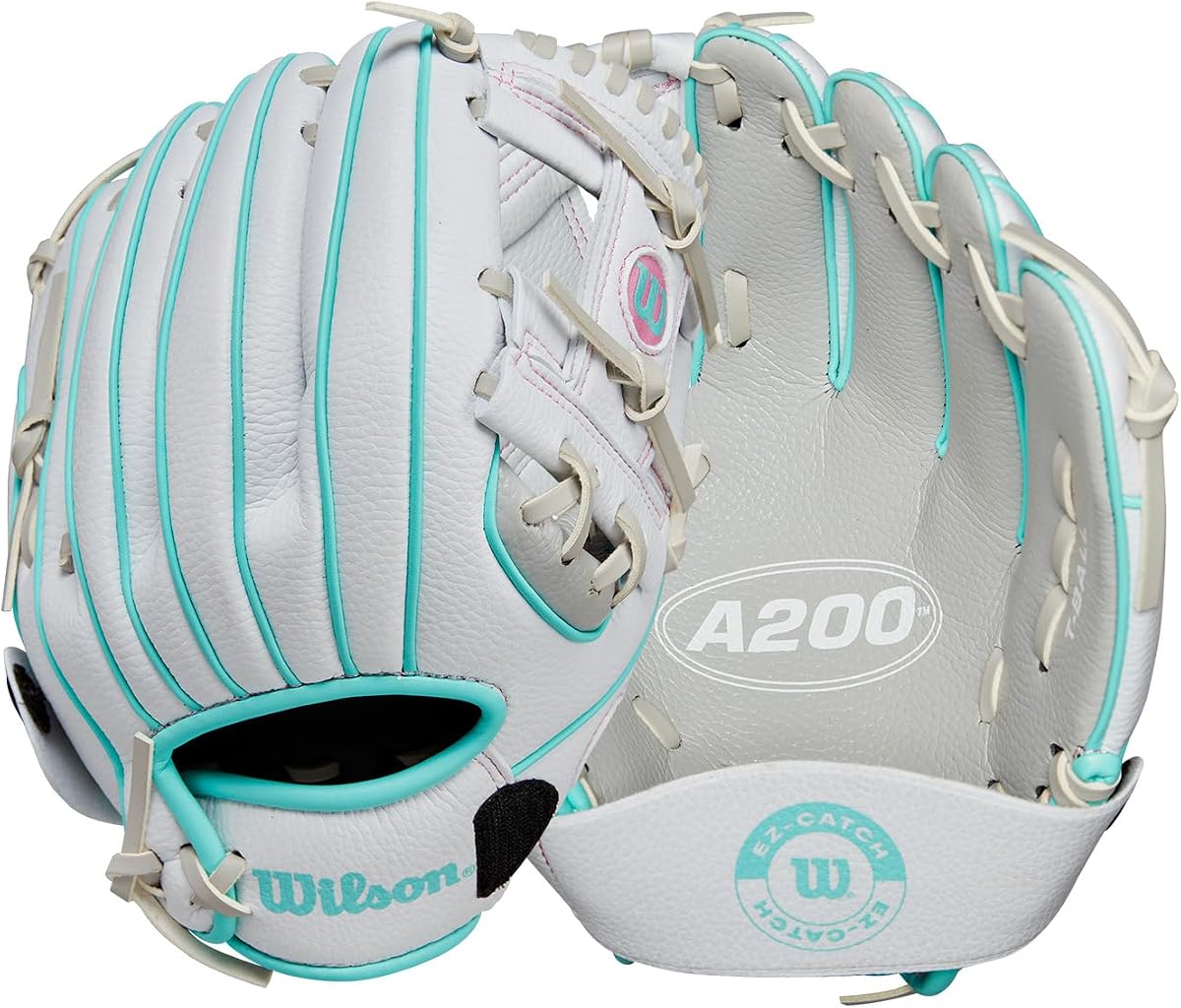 Wilson | A200 | Guante de béisbol y T-Ball juvenil + manopla | Tamaños 9" - 10" | Lanzamiento con mano derecha + izquierda | Múltiples estilos
