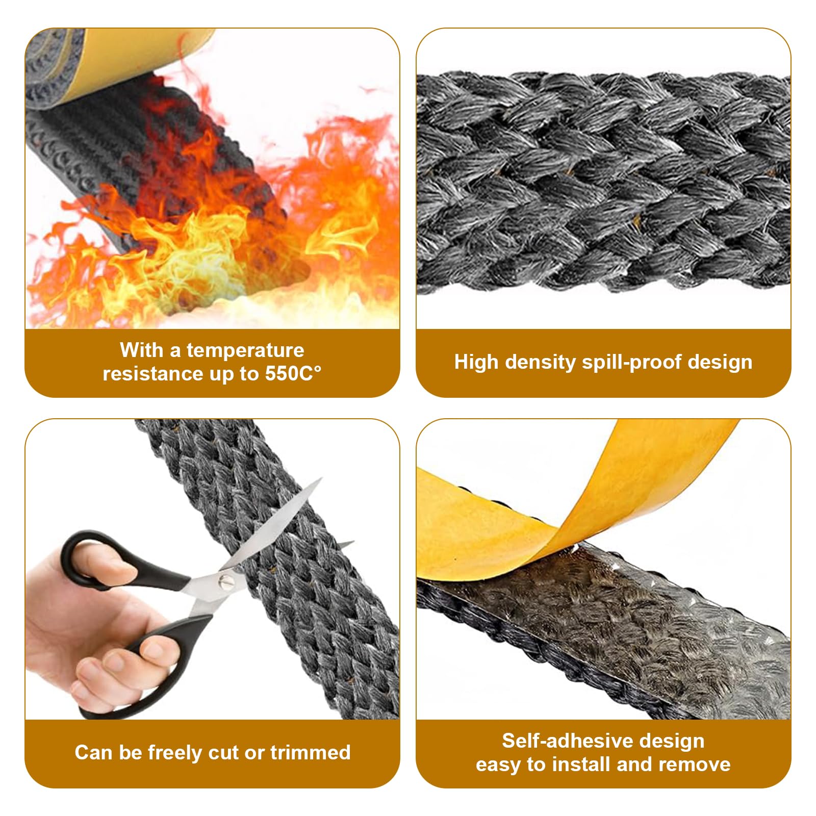 Guarnizione stufa a legna,Corda ermetico autoadesivo per stufa,Guarnizione Stufa a Pellet resistente al caloreper Stufa, Caminetti, Porta del Forno, Forni, Caldaie(3mm x 10mm x 3m)