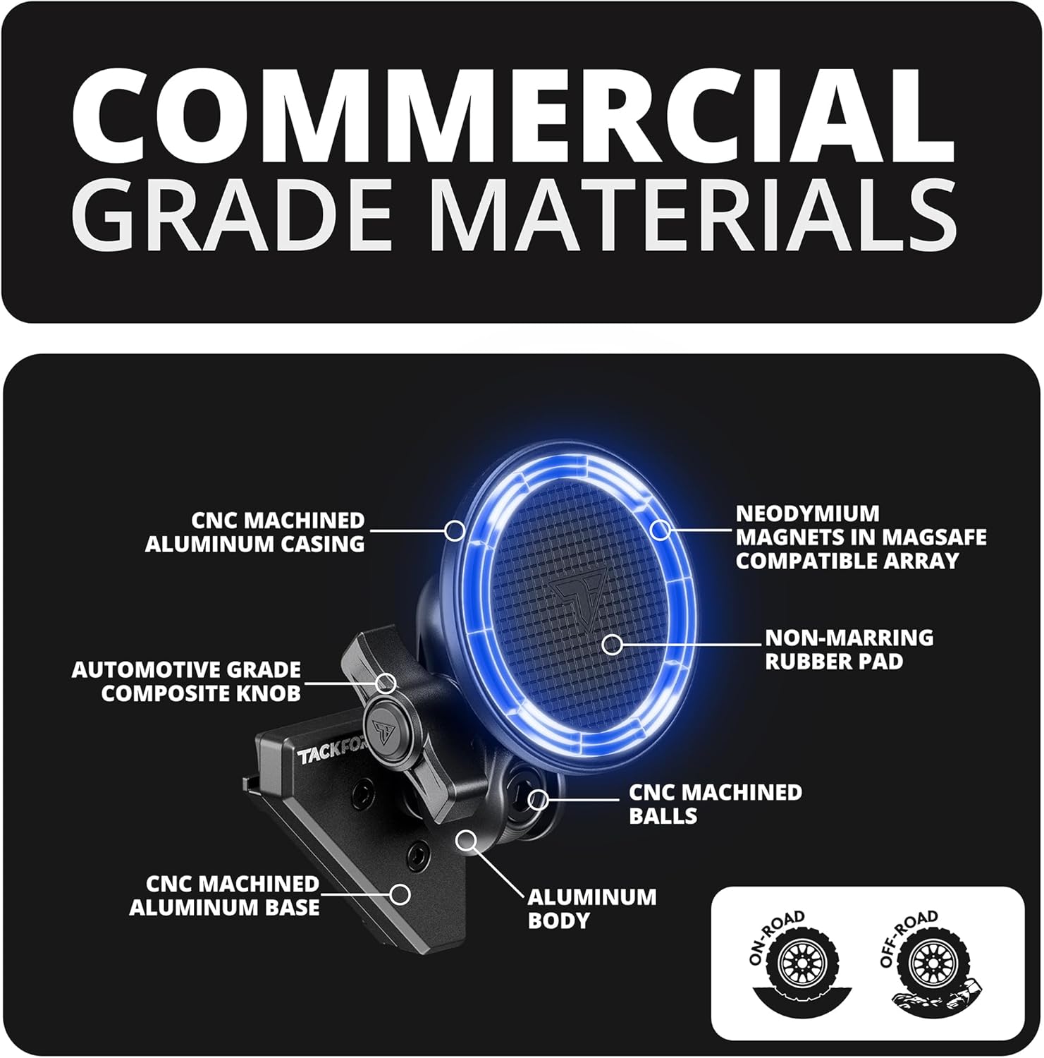 Tackform Link Vent Mount Magnetic Phone Holder - Compatible with MagSafe, 2021-2025 Ford F150 & Raptor, 2023-2025 Ford Super Duty | Billet Aluminum | Zero Slip | 2" Arm | Black