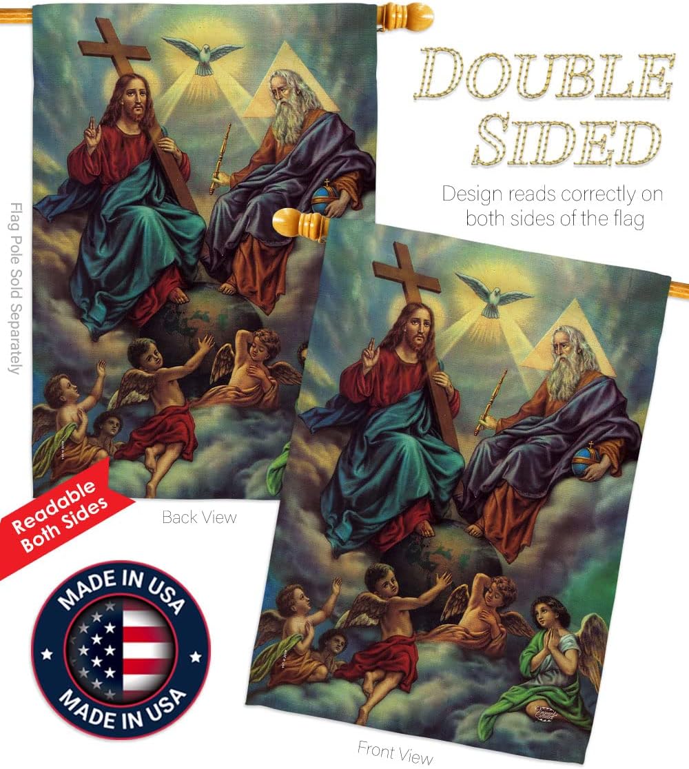 The Holy Trinity House Flag 2 pcs Pack Catholic Gift Home Decor Religious Banner Faith Hope Grace Peace Dove Religion Easter Lawn Porch Outdoor Wall Tapestry Indoor House Banner Small Christian Decoration Made In USA