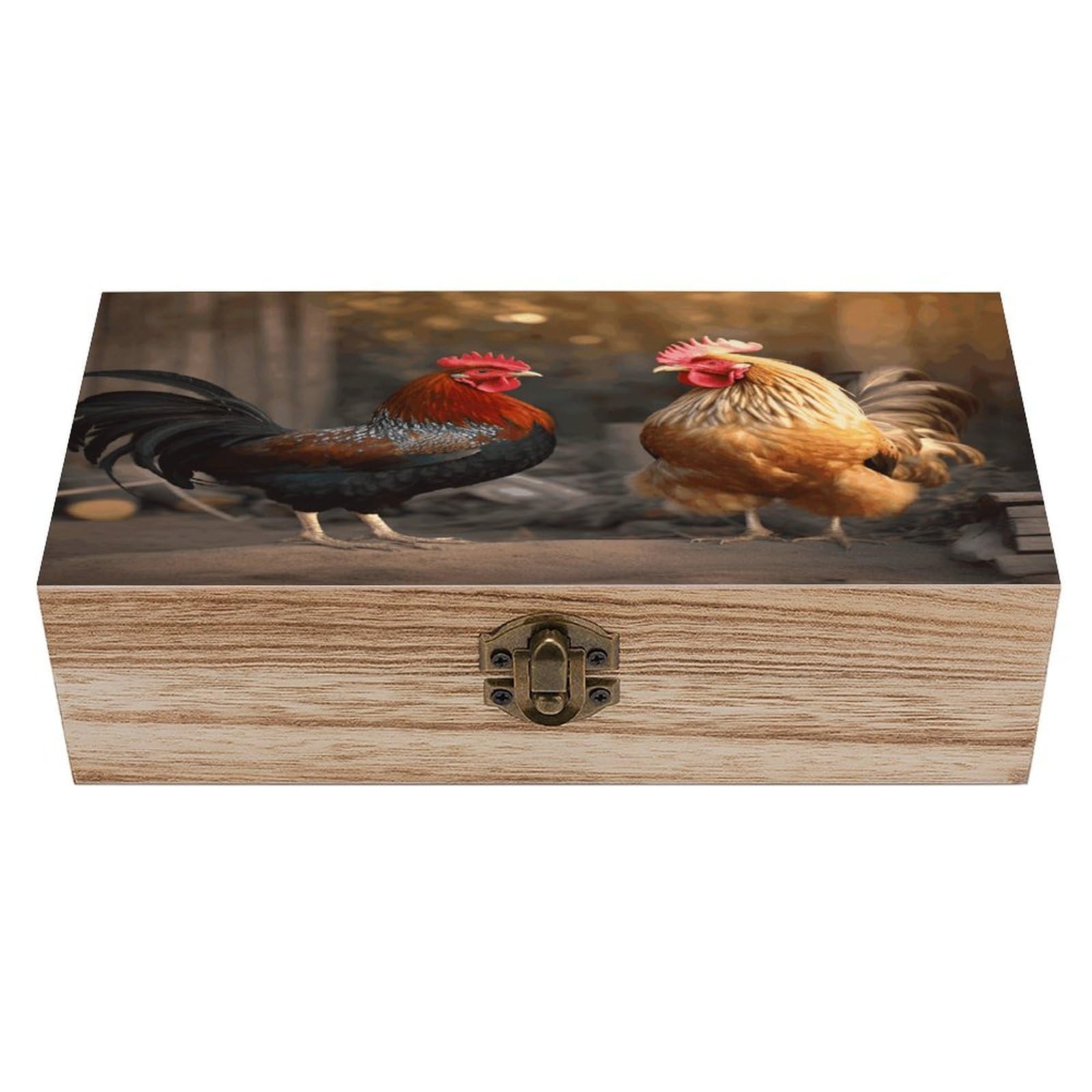 VstaDank Rooster And Chicken Wooden Storage Box with Hinged Lid Natural Wooden Box Beautifully Keepsake Boxes Vintage Wood Boxes Jewelry Organizer Trinket Storage Chest Unique Gift