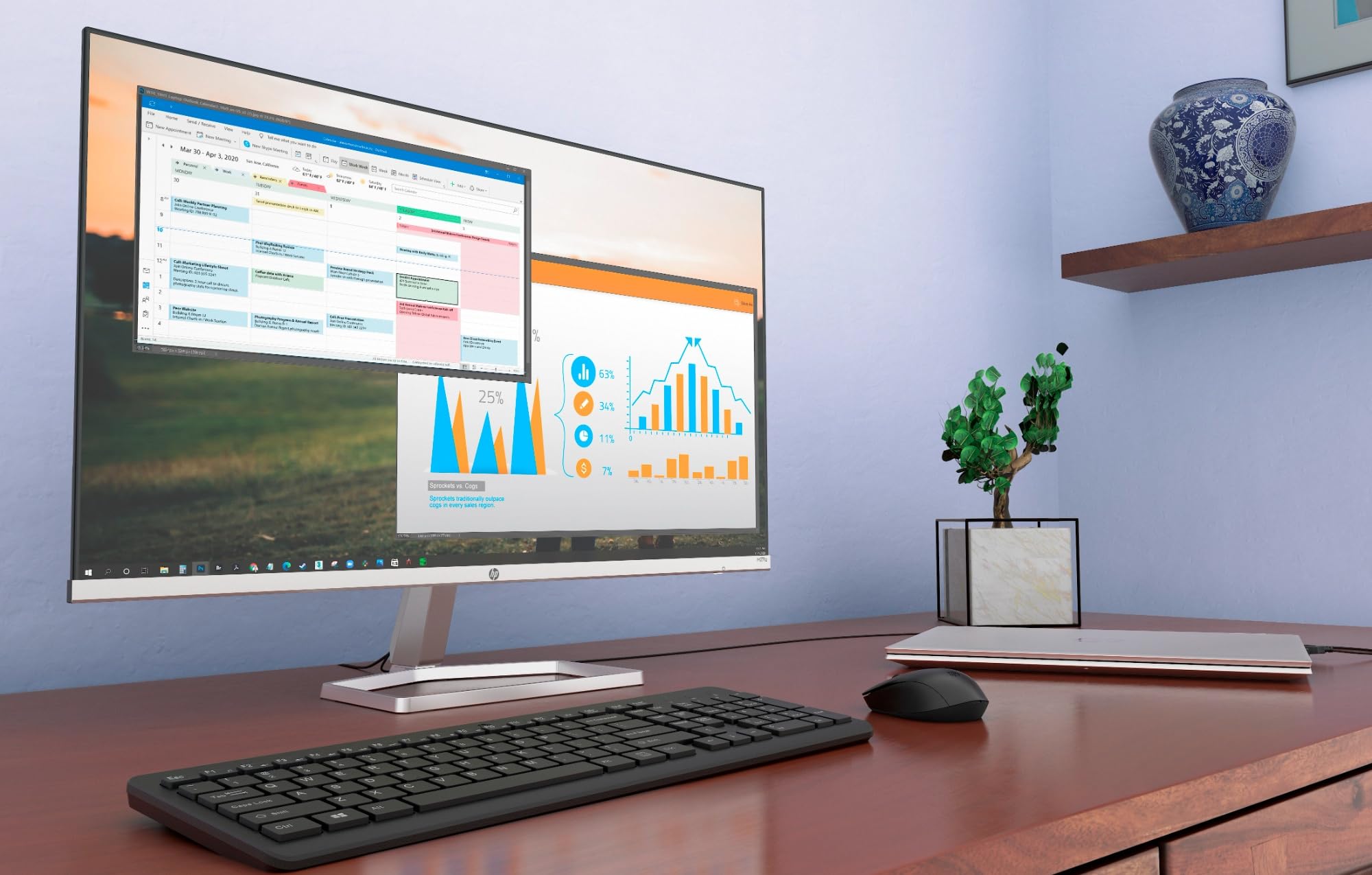 HP M27fq - Monitor 27" QHD (2560x1440, IPS, AMD FreeSync, 5 ms, 99% sRGB, 300 Nits, Antirreflejo, Low Blue Light Eyesafe, Diseño de Microborde, HDMI y DisplayPort) Negro con Soporte Plata