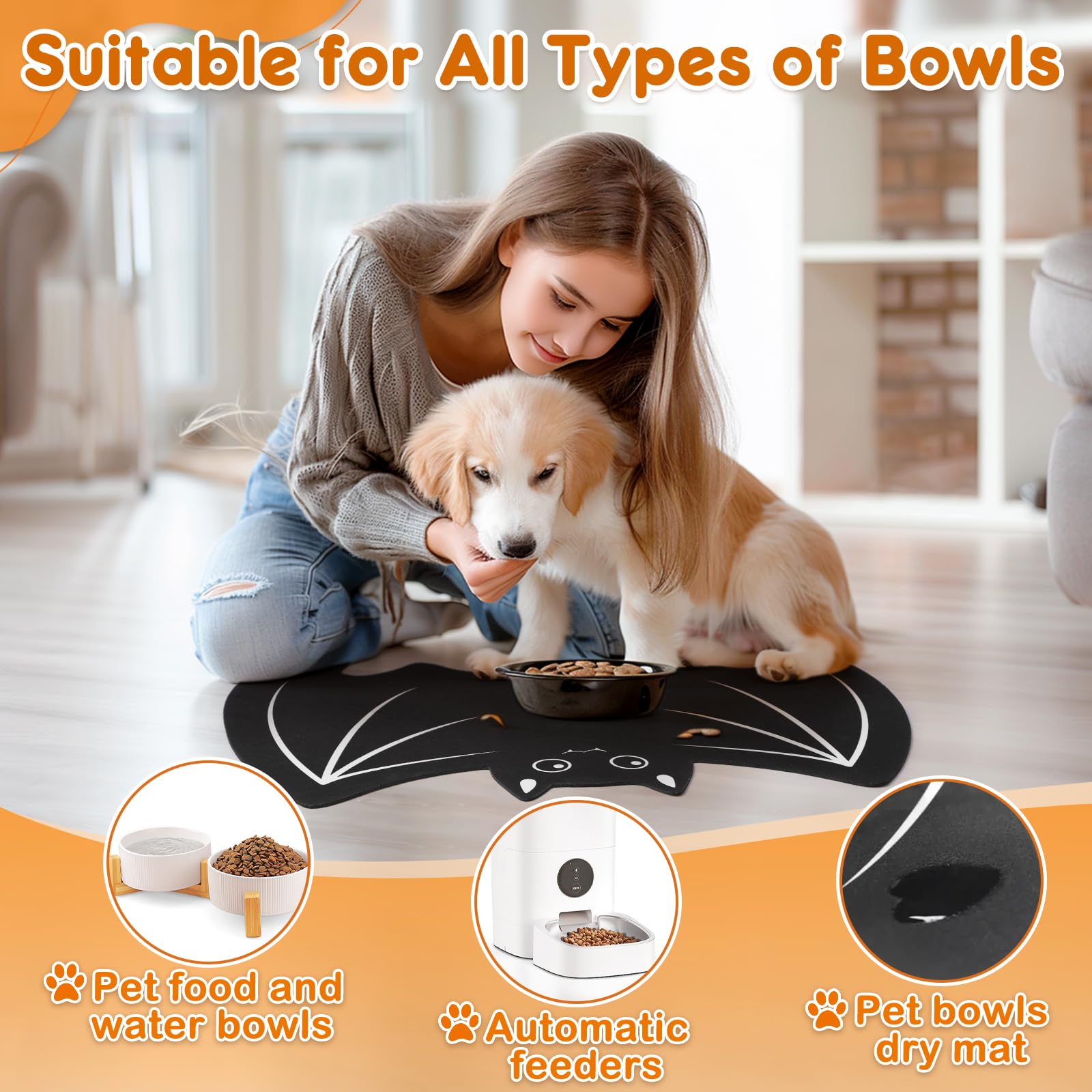 Tapis Absorbant Et Antidérapant Pour Gamelle Chien 51x30,5 Cm - Surface Facile à Nettoyer - Pour Intérieur Et Extérieur - 13