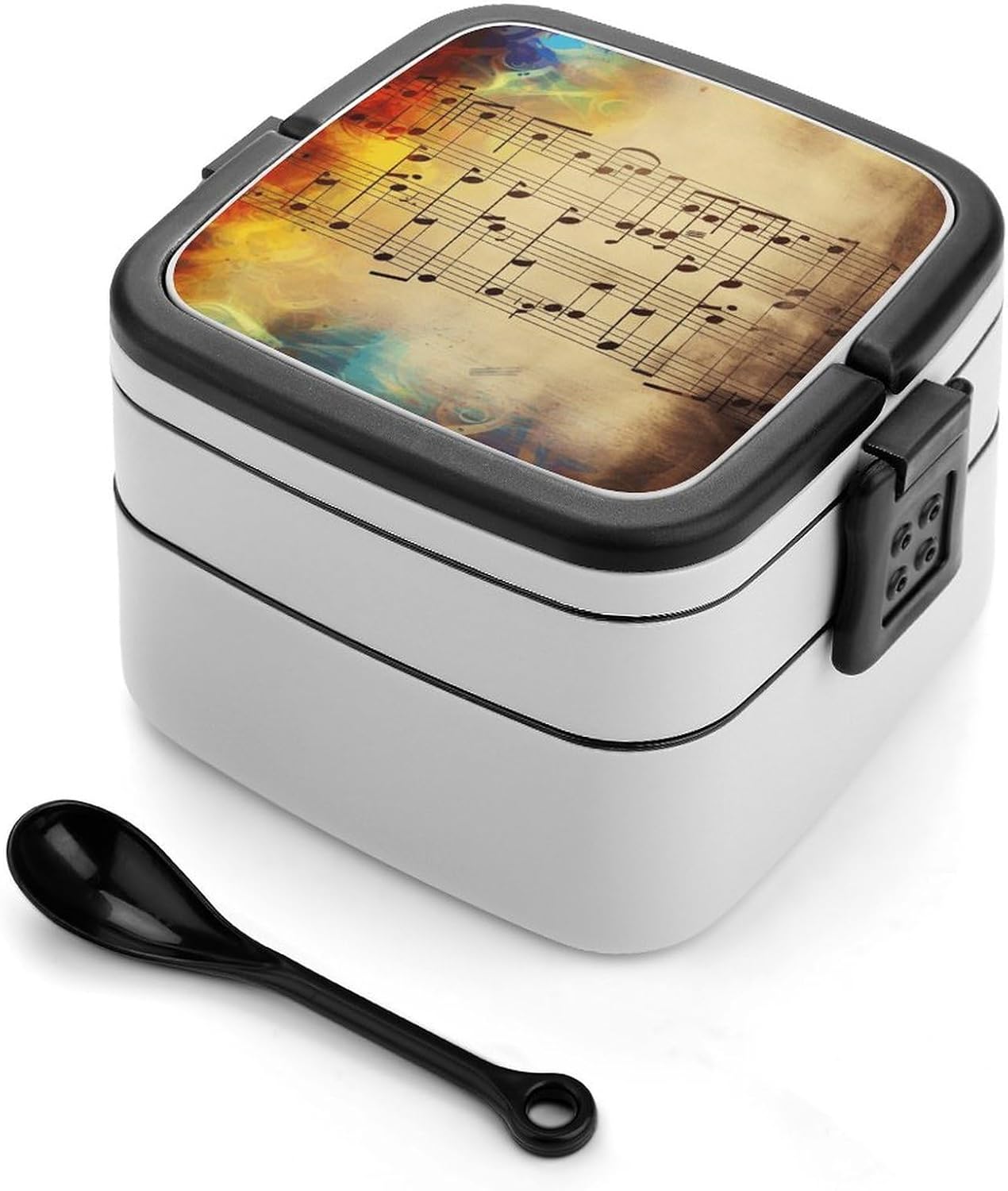 Vintage Music Note Bento Lunch Box for Adults 2 Layers