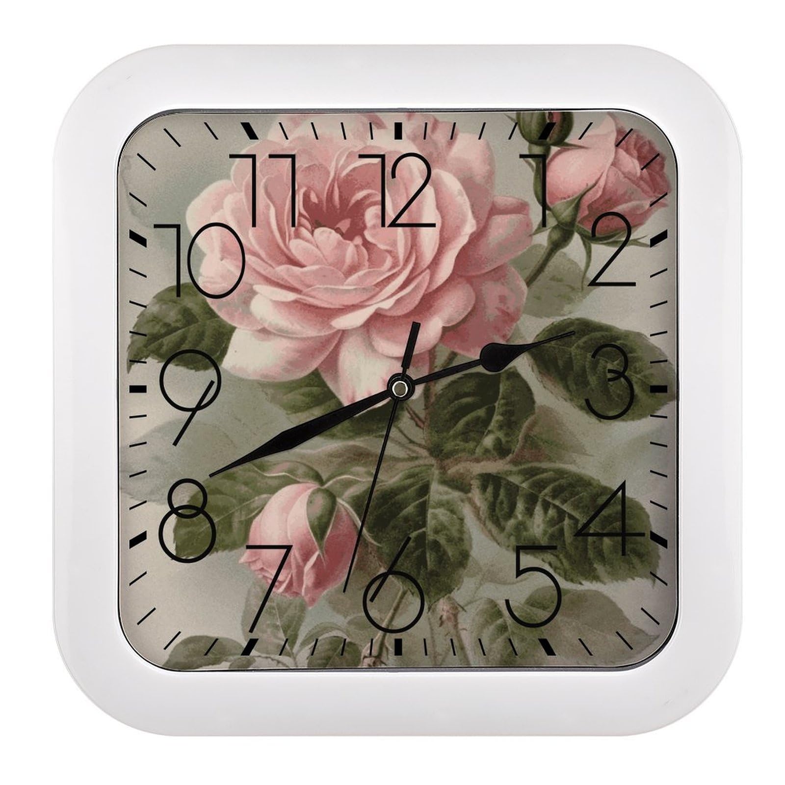 Horloge rétro carrée rose mécanisme haut de gamme silencieux pour chambre