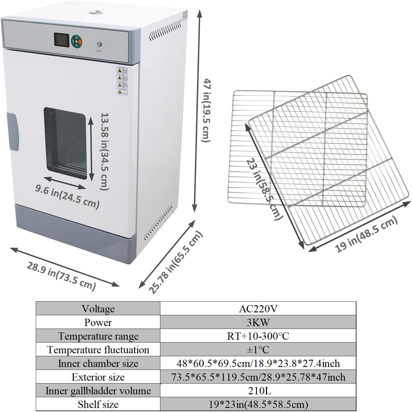 Lab Digital Forced Air Convection Drying Oven 2 Shelves 210L Large Capacity Heating Oven Temperature Control Automatic Fan Adjustable Speed 220V 3kw
