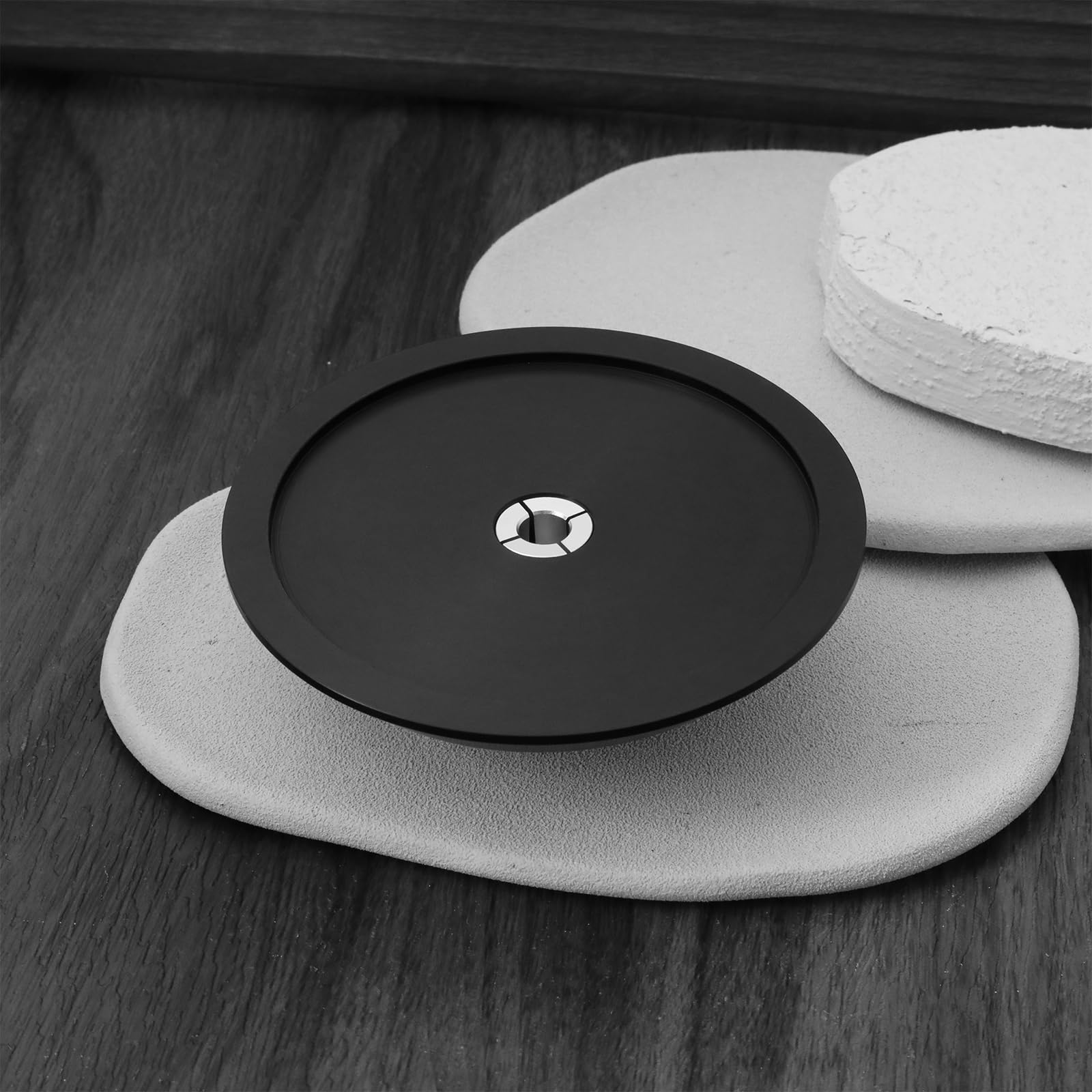 Abrazadera de Discos Black Engineering Compatible con Rega Tocadiscos con Parte Superior Plateada