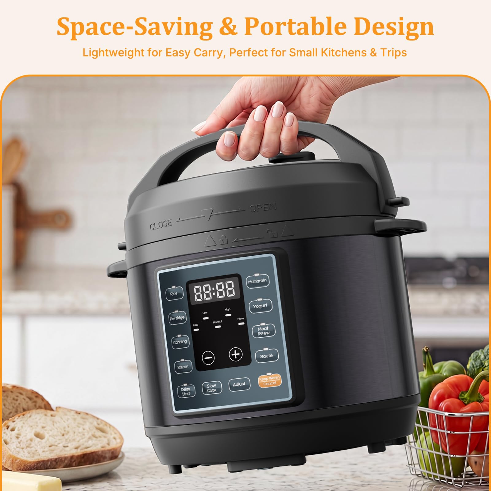 NEWBULIG Olla a presión eléctrica 10 en 1, 3 cuartos de horno, multicocina para arroz, estofado y vapor, pequeña olla programable programable de acero inoxidable con función de cocción lenta y bandeja