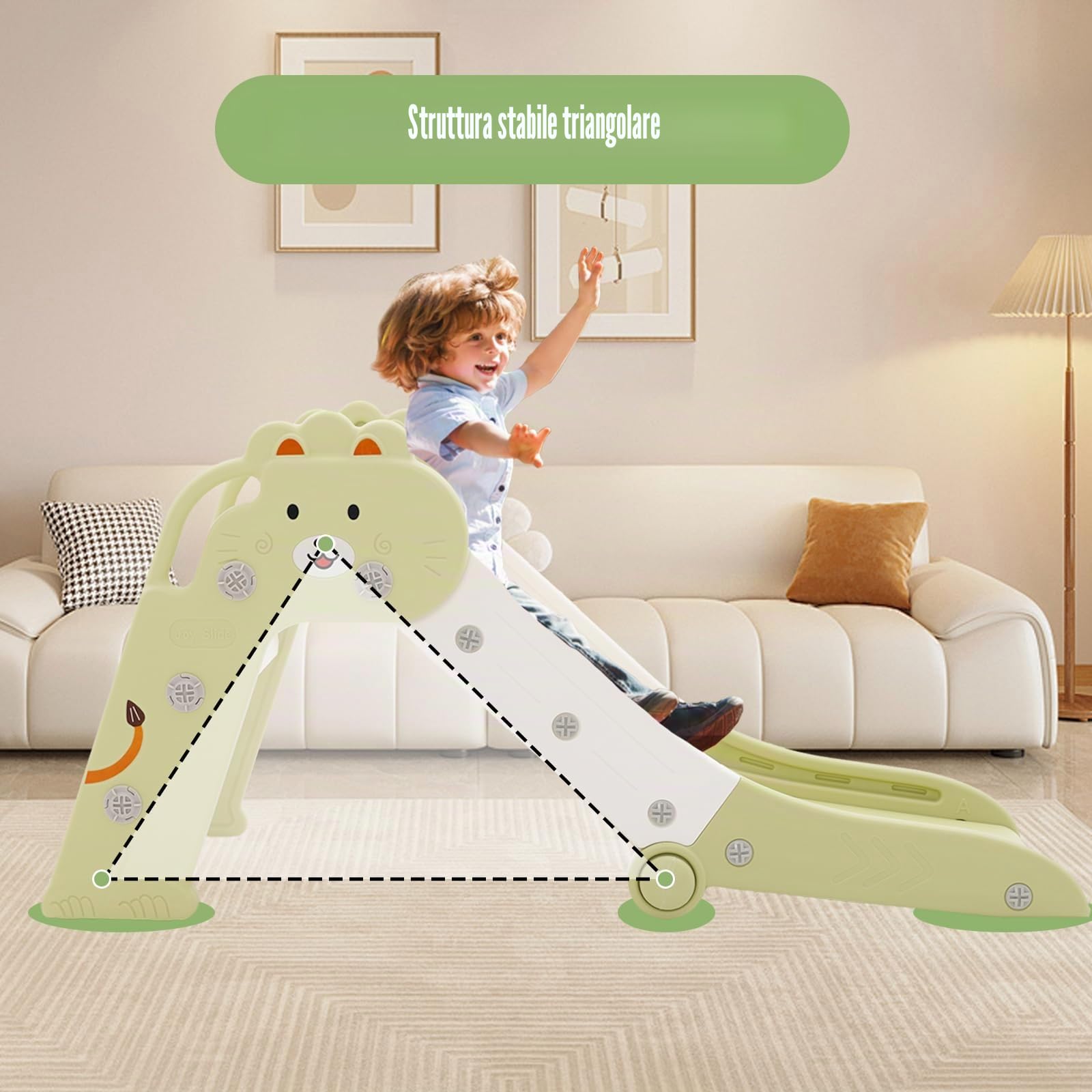 HOMCENT Scivolo per bambini, pieghevole, interni, scivolo da giardino, scivolo per bambini, angoli arrotondati, consente di risparmiare spazio, verde