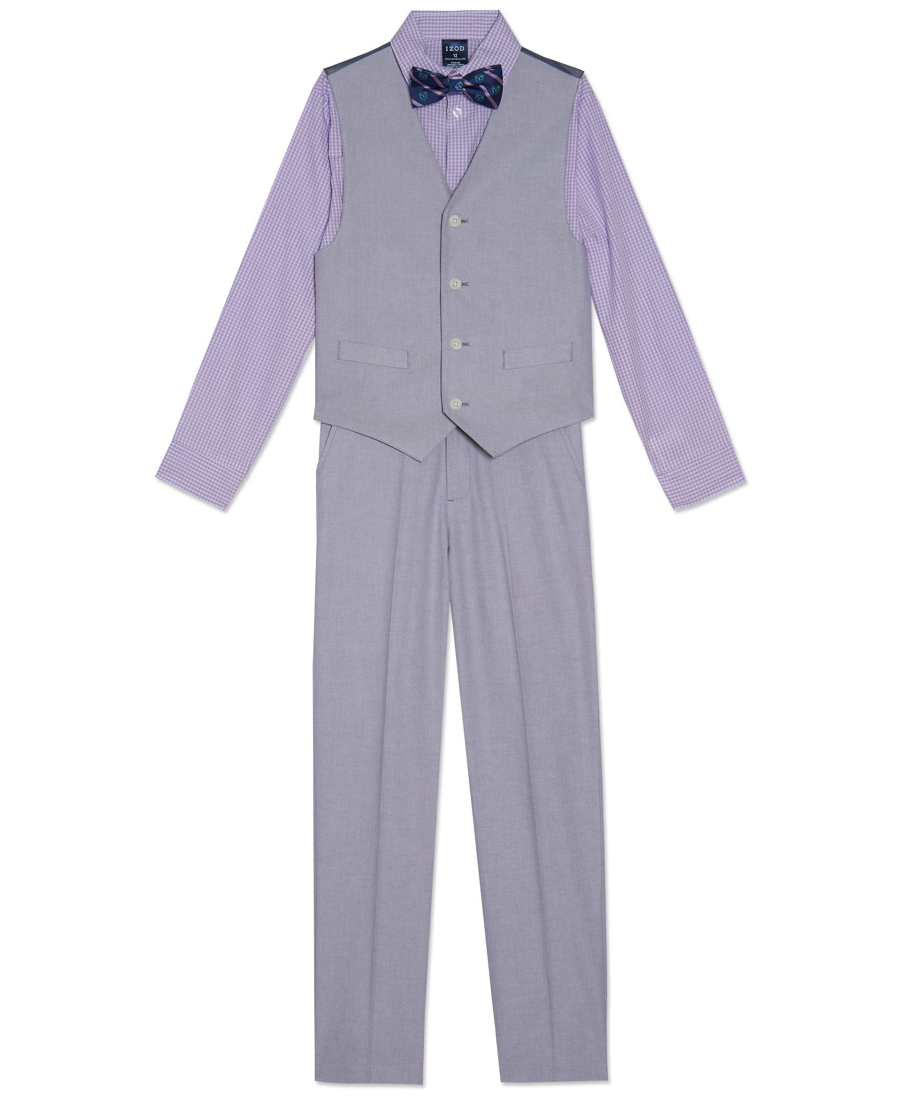 IZOD Boys' 4-piece Formal Dress Up Suit Set, Vest, Pants, Collared Shirt, and Tie