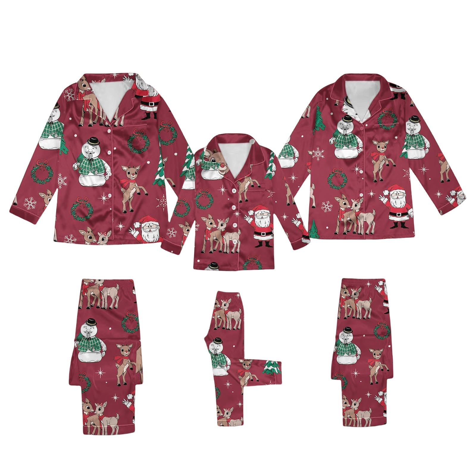Silk Stain Family Pajamas Matching Sets 2025 Button Down Shirt and Pants Silky Xmas Pjs Jammies for Family Pictures