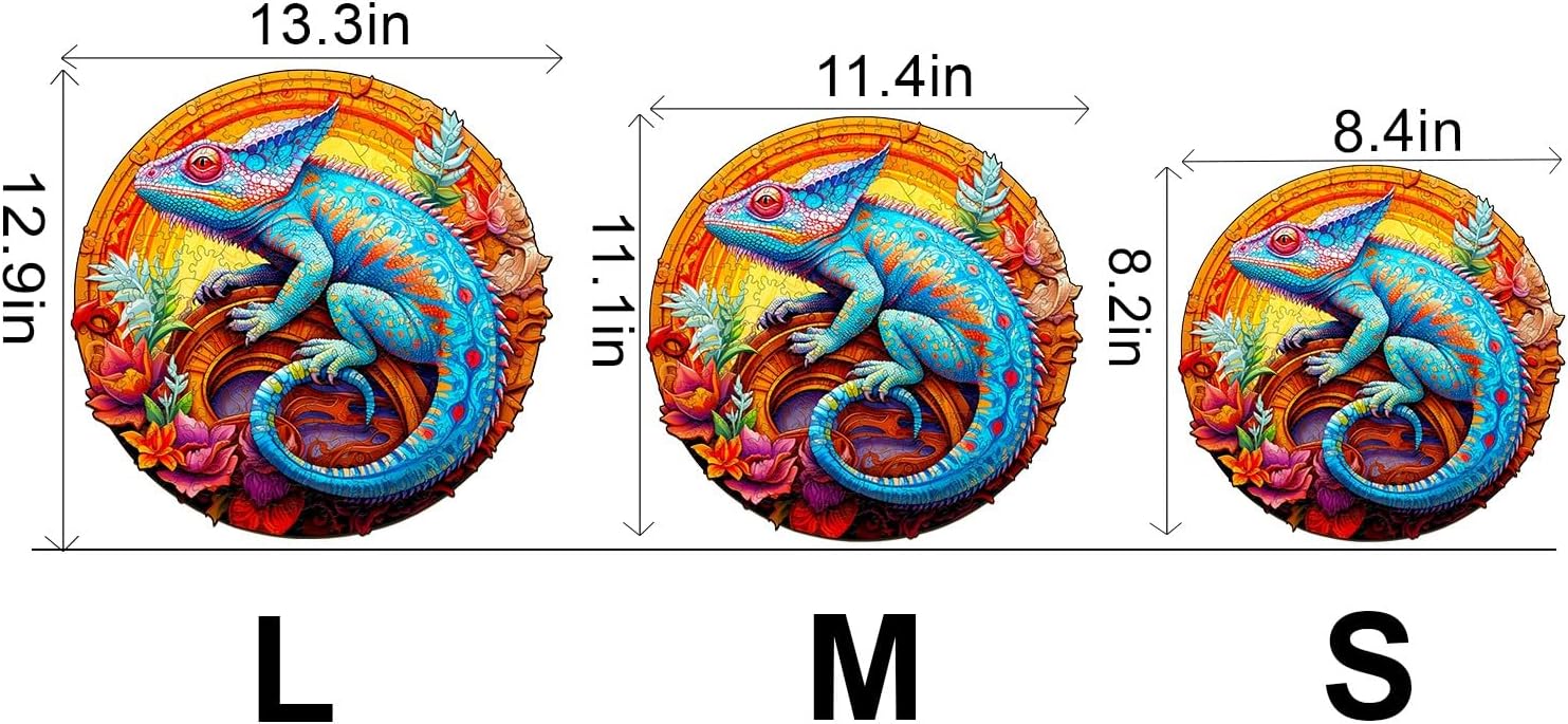 WOODBESTS Wooden Puzzles for Adults, Unique Chameleon Wood Puzzle Adult, Unique Animal Shape Wooden Jigsaw Puzzles, Puzzle Game Gifts for Family Friends Birthday (200pcs, M-11.4 * 11.1in)