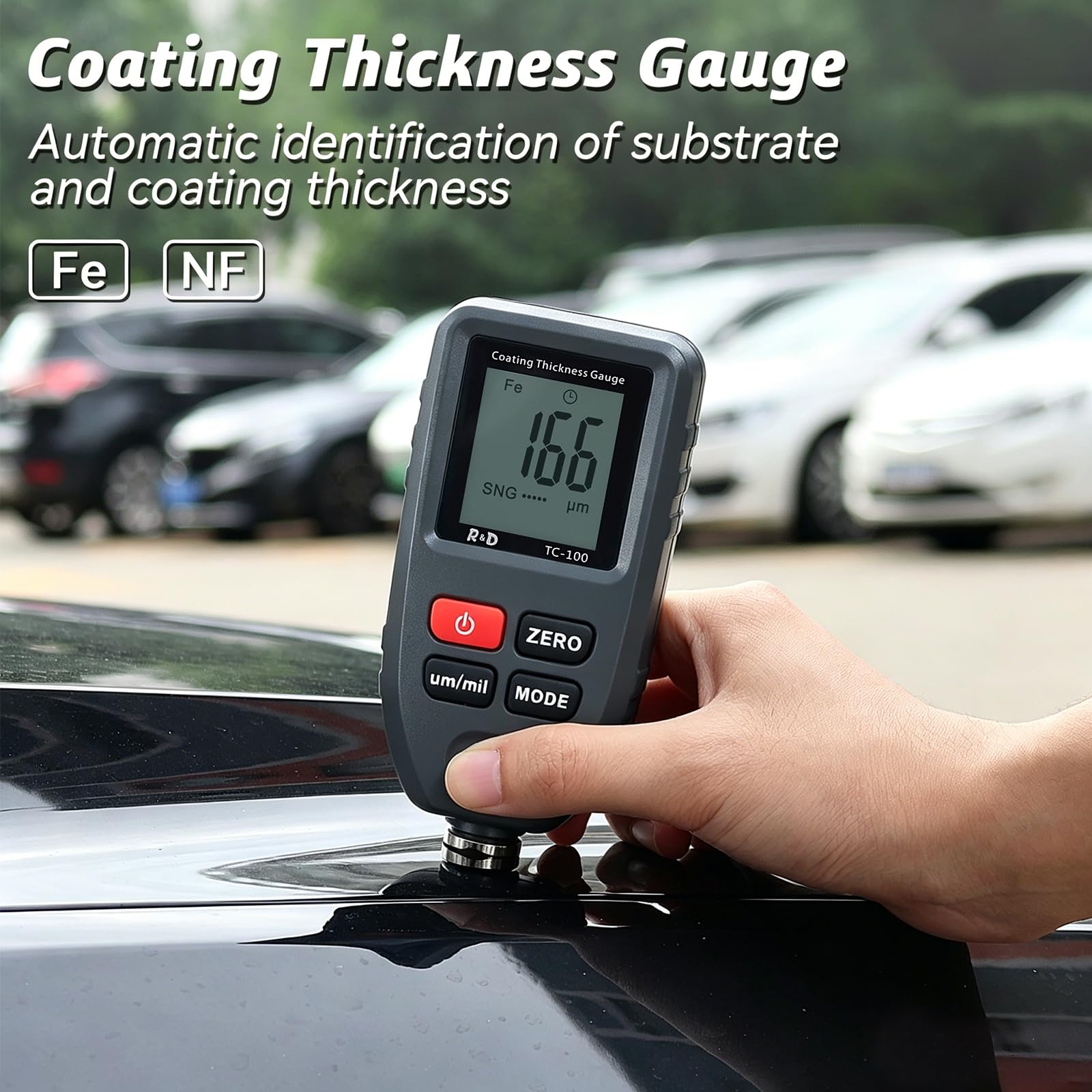 Lackschichtdickenmessgerät RDINSCOS Autolack Lackmessgerät auto Car Karosserie Schichtdickenmessgerät 0-1300μm LCD Display Für Eisen Aluminium