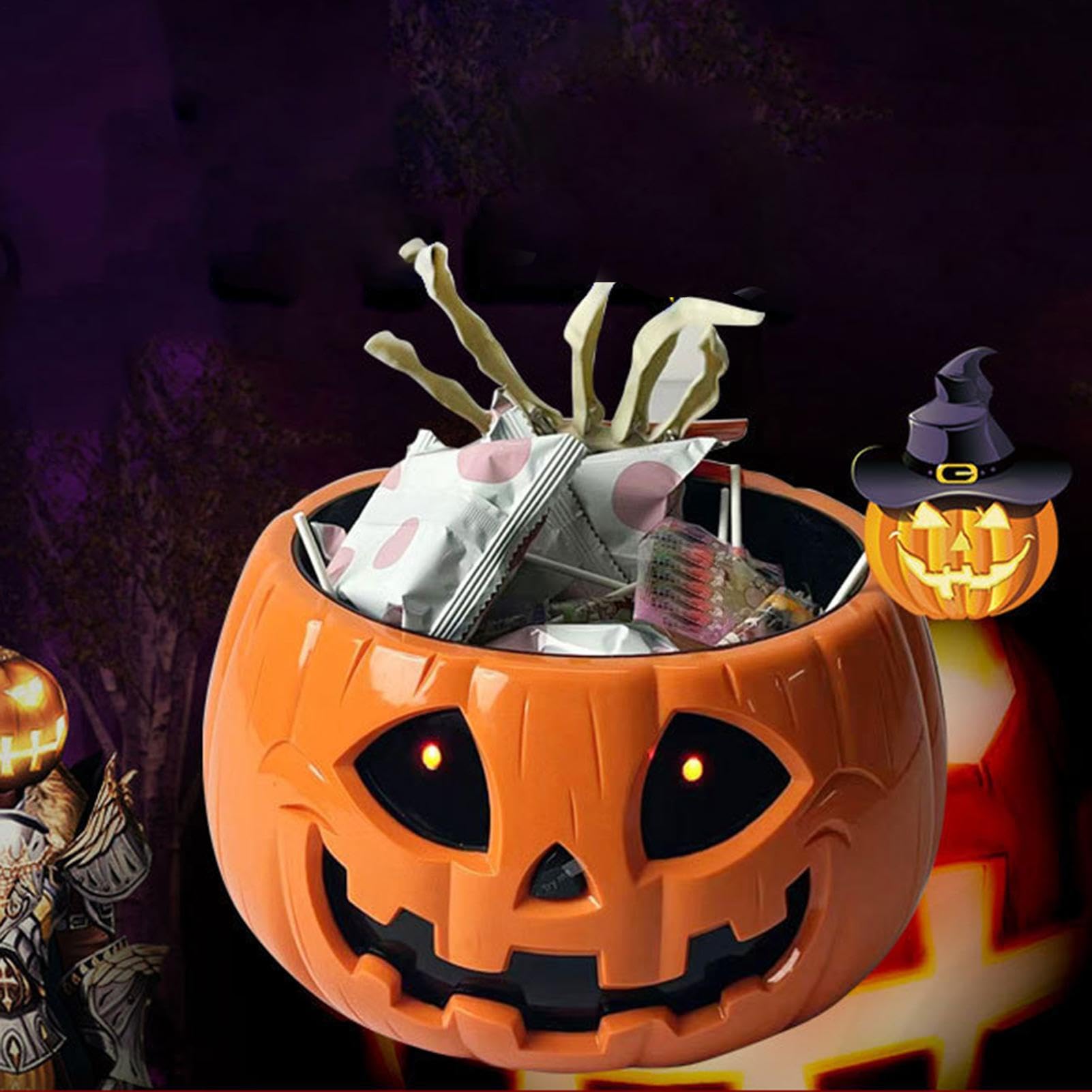 Halloweenowa Miska Na Cukierki Elektryczna Dyniowa Miska Na Słodycze Z Ręką | Do Podawania Do Nawiedzonego Domu Przyjęć Urodzinowych Klasy Domu Podwórka Ganku