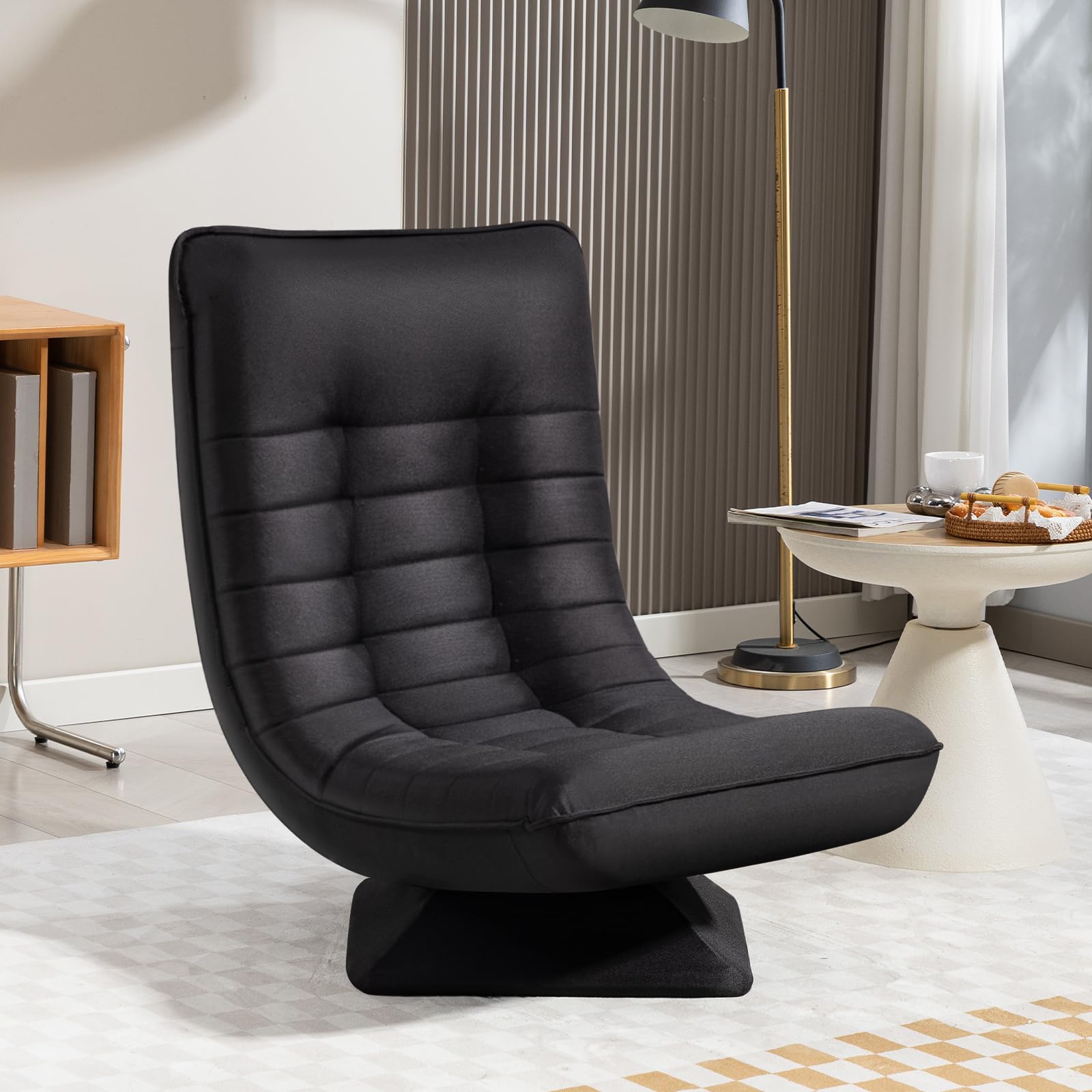 Fauteuil de salon pivotant à 360° en lin noir