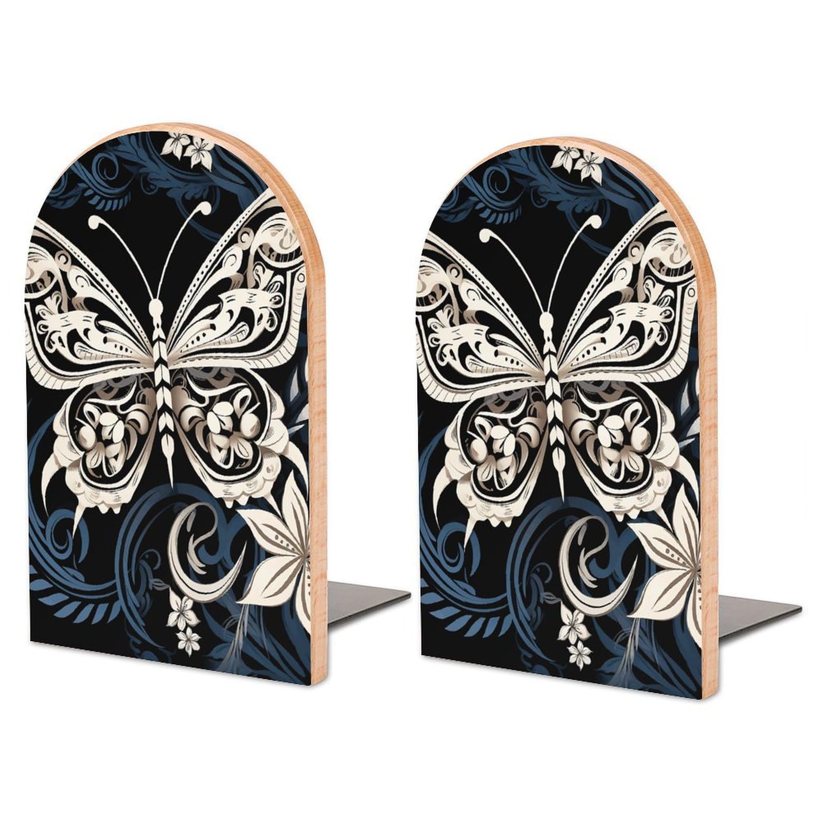 Serre-livres réglables en bois de hêtre décoration poétique papillon