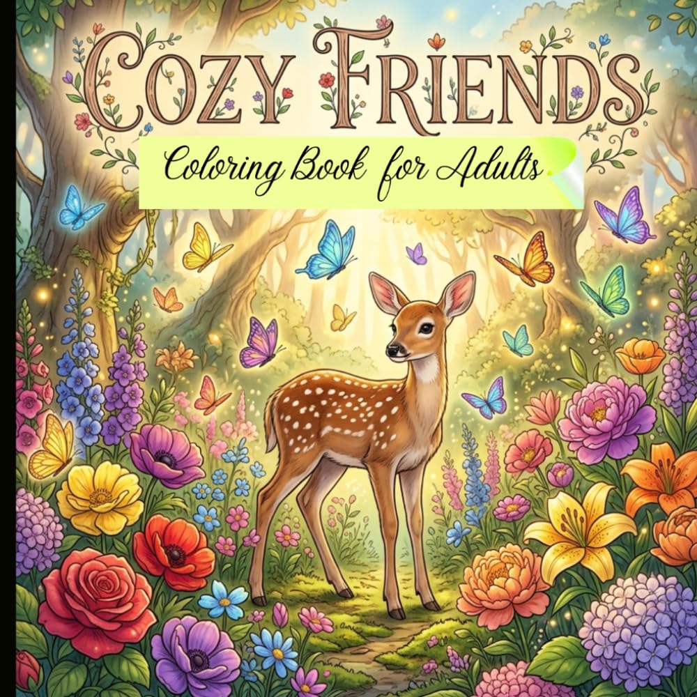 Cozy Friends Coloring Book for Adults: Adorable Animal Companions in Heartwarming Nature Scenes.