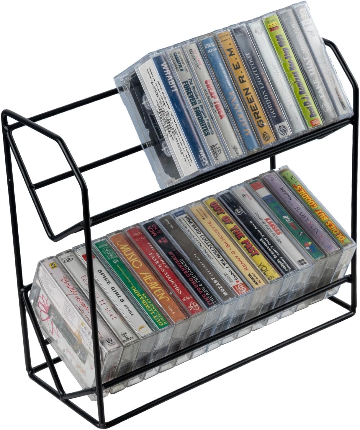 OGFC 25043 Cassette Tape Storage Rack, Classic Industrial Matte Black Metal Wire Tape Deck Holder and Display Stand-image-12