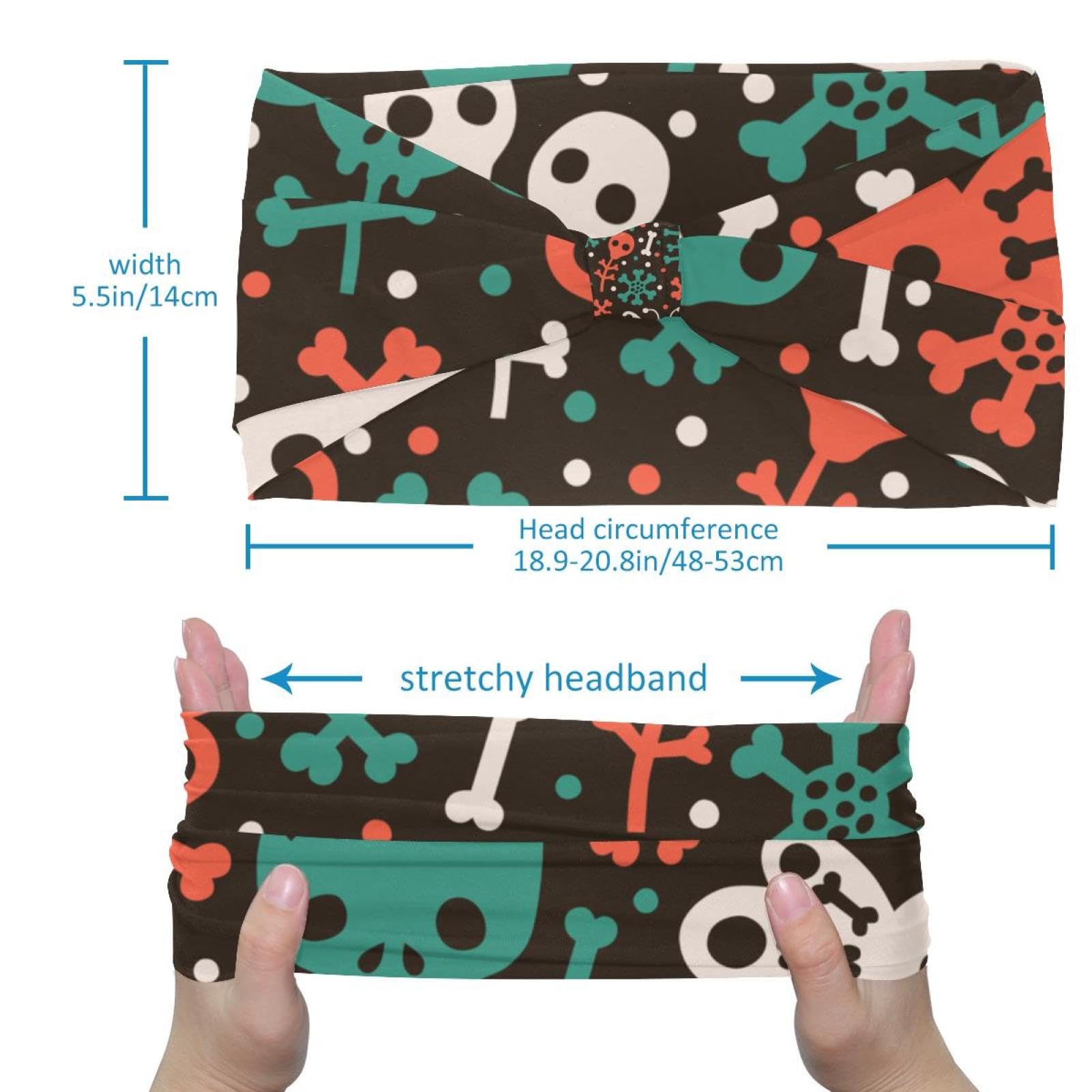 Lot de 6 bandeaux élastiques antidérapants pour femme, motif tête de mort pour yoga, sport, entraînement