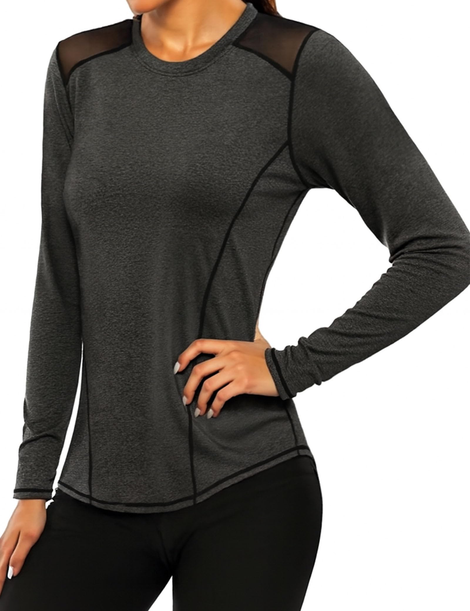 Gyabnw Sport Langarmshirt Damen Shirt Fitness Funktionsshirt Laufshirt Wandershirt Sportbekleidung Activewear Oberteile
