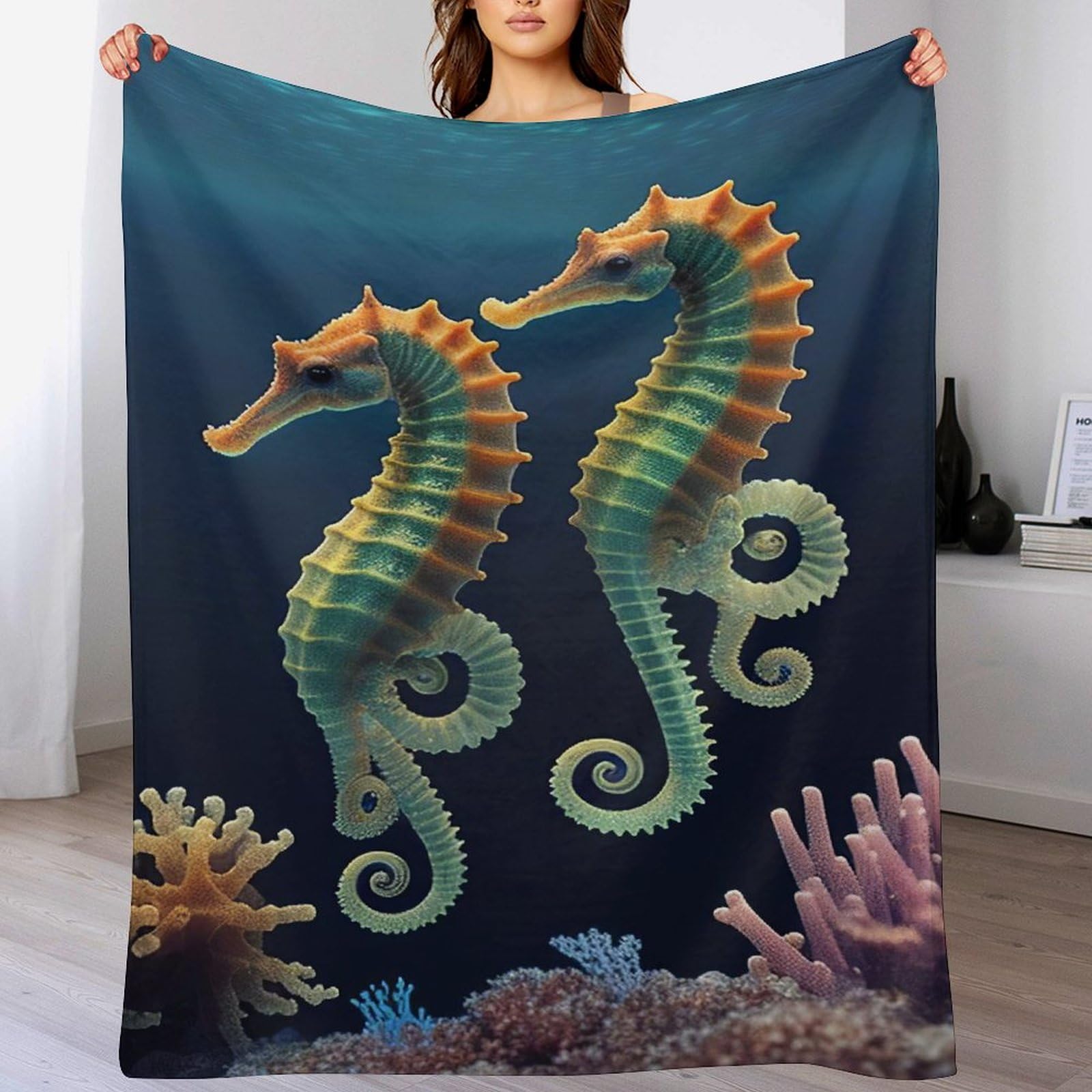 Couverture hippocampe polaire pour se détendre sur le balcon ou le canapé du salon