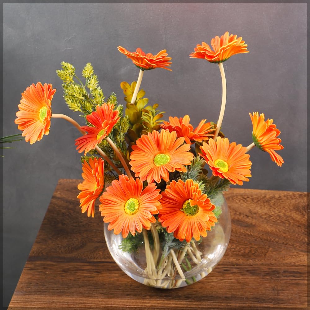 2pcs Daisy Flower Bouquet, Radiant Silk Gerbera Artificial Flowers, Realistic Petals & Stems, Lifelike & Long-Lasting Fake Flowers, Realistic & Vibrant Faux Flowers for Home Office Decor, Orange