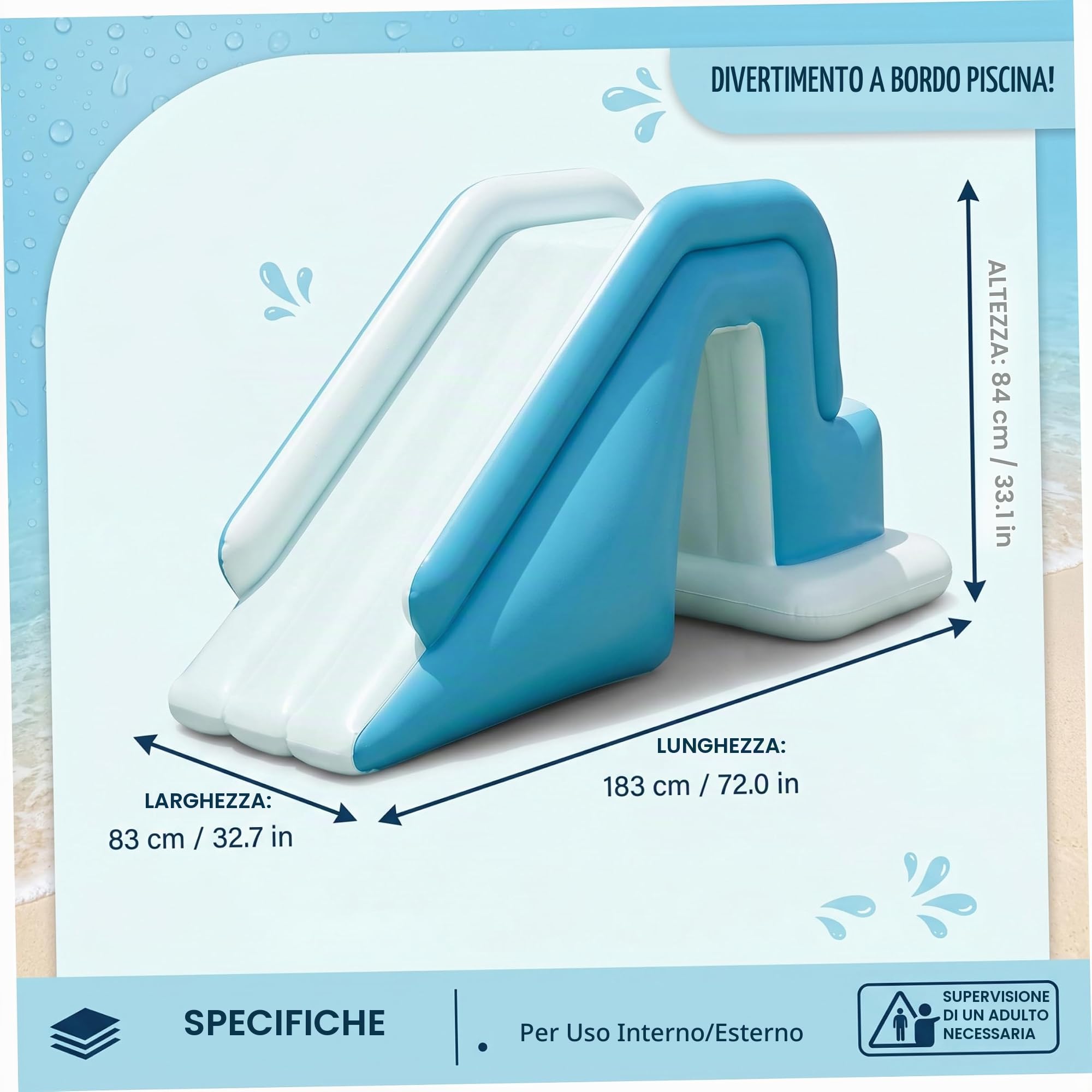 Scivolo Gonfiabile per Piscina, Scivolo Gonfiabile per Piscina, Acqua in PVC Fuori Terra Famiglia Numerosa e Giocattolo da Gioco per Bambini con Gonfiaggio Rapido per Cortile, 72×33×33 Pol