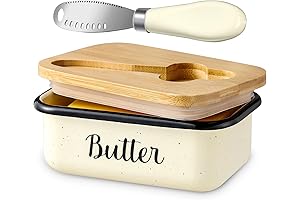 speckled white dark decor butter dish with lid & butter curler knife