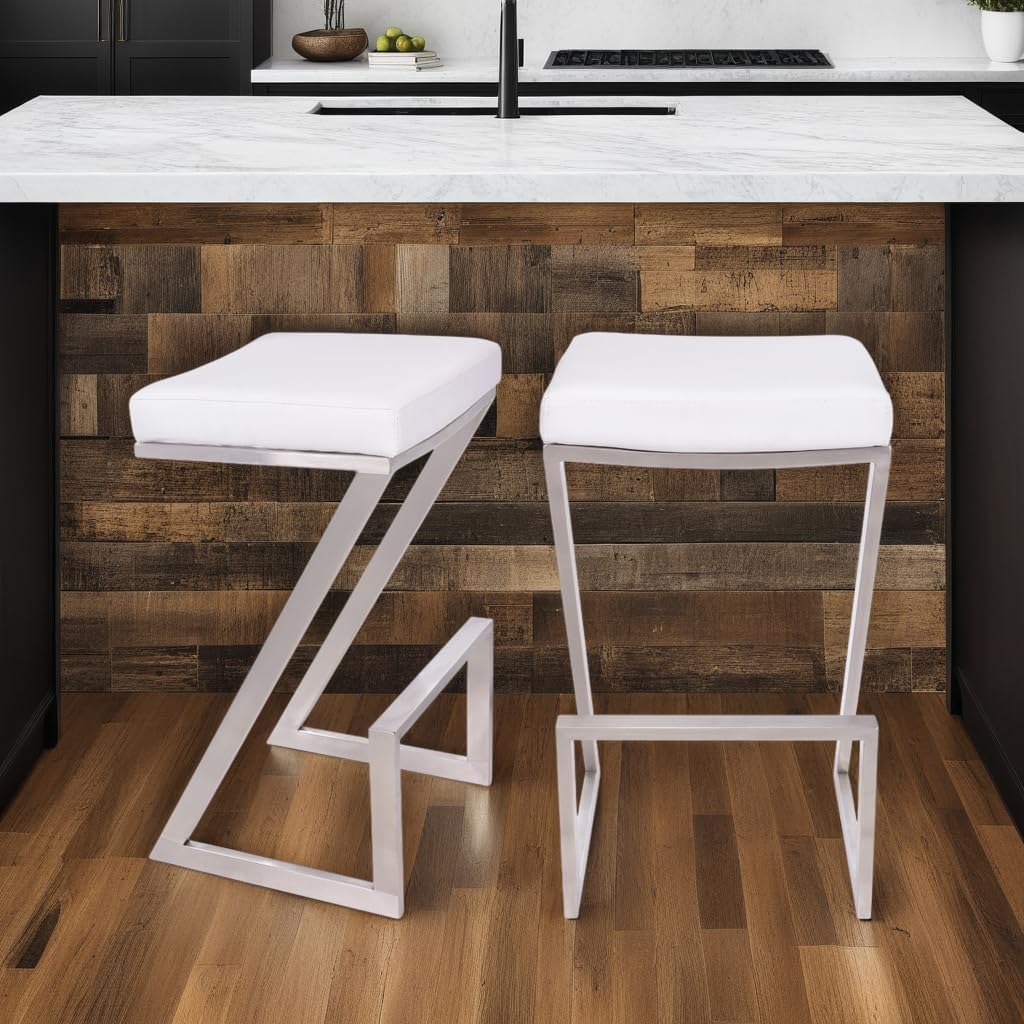 Armen Living Atlantis Backless Faux Leather and Brushed Stainless Steel Bar Stool