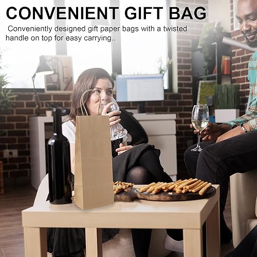 Miniatura 5 de MT Products - Bolsa de papel kraft para vino con asas prácticas, tamaño 5 14 x 3 14 x 13 18 pulgadas (12 unidades)