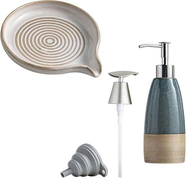 Soap Dish with Drain & 12 oz Dish Soap Dispenser with 2 Pumps