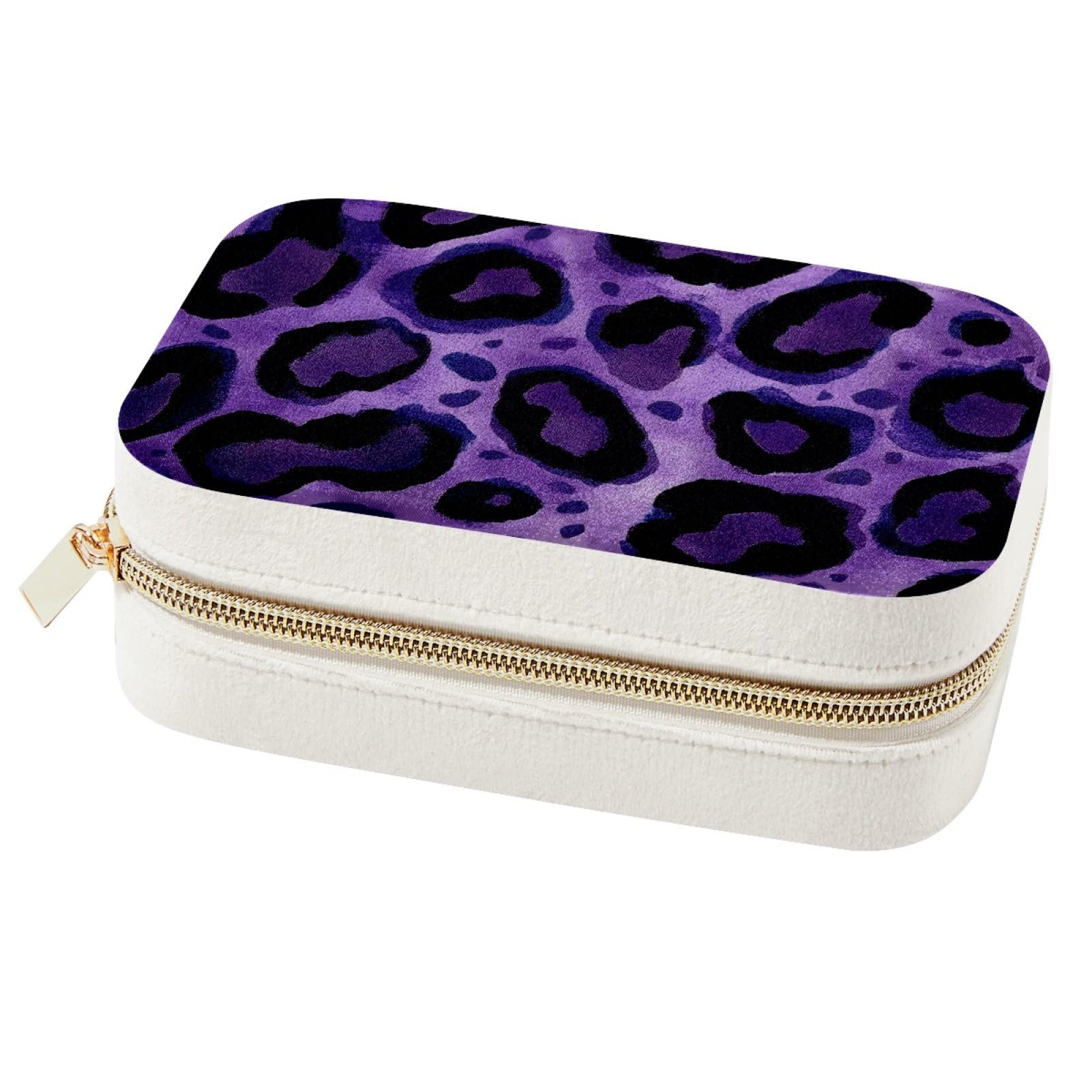 Boîte à bijoux à encre violette foncée motif léopard, écrin de rangement haut de gamme