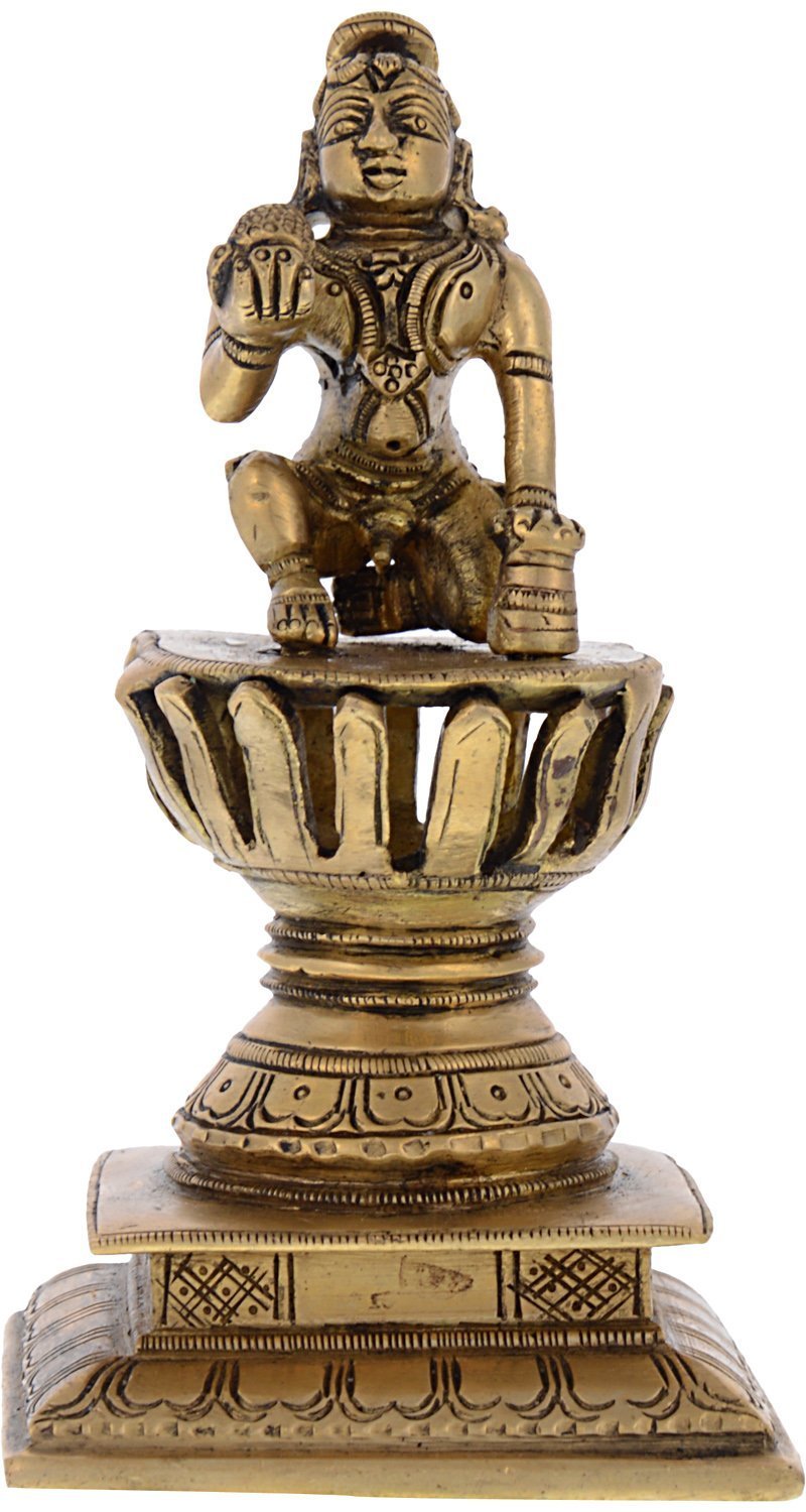 KAPASI Handicrafts Brass God Laddu Bal Gopal Krishna On Stage Figurine Idol Statues (7 cm x 7 cm x 13 cm, Gold)