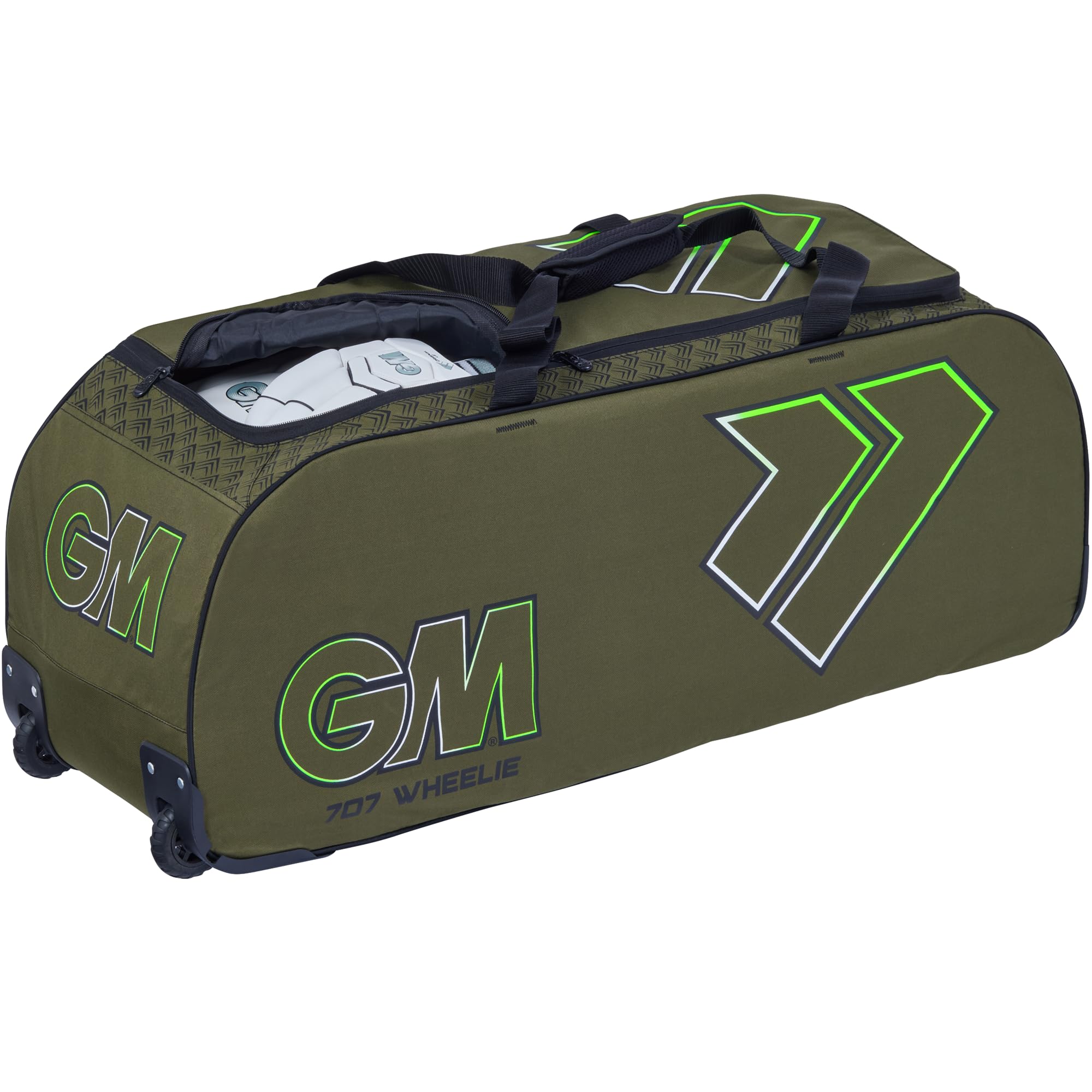 Gunn & Moore GM Cricket-Tasche für 707 Wheelie, All-Terrain-Räder, gepolsterte Griffe, Volumen: 92 l, Robustes 600-Denier-Polyester, Khaki-Grün