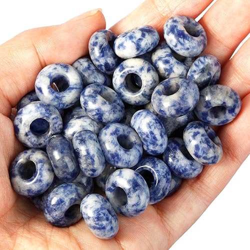 Miniatura 2 de Cuentas Tumbeelluwa de piedras preciosas naturales para hacer joyas, 0.32 x 0.55 pulgadas, forma redondeada con orificio grande, 15 unidades