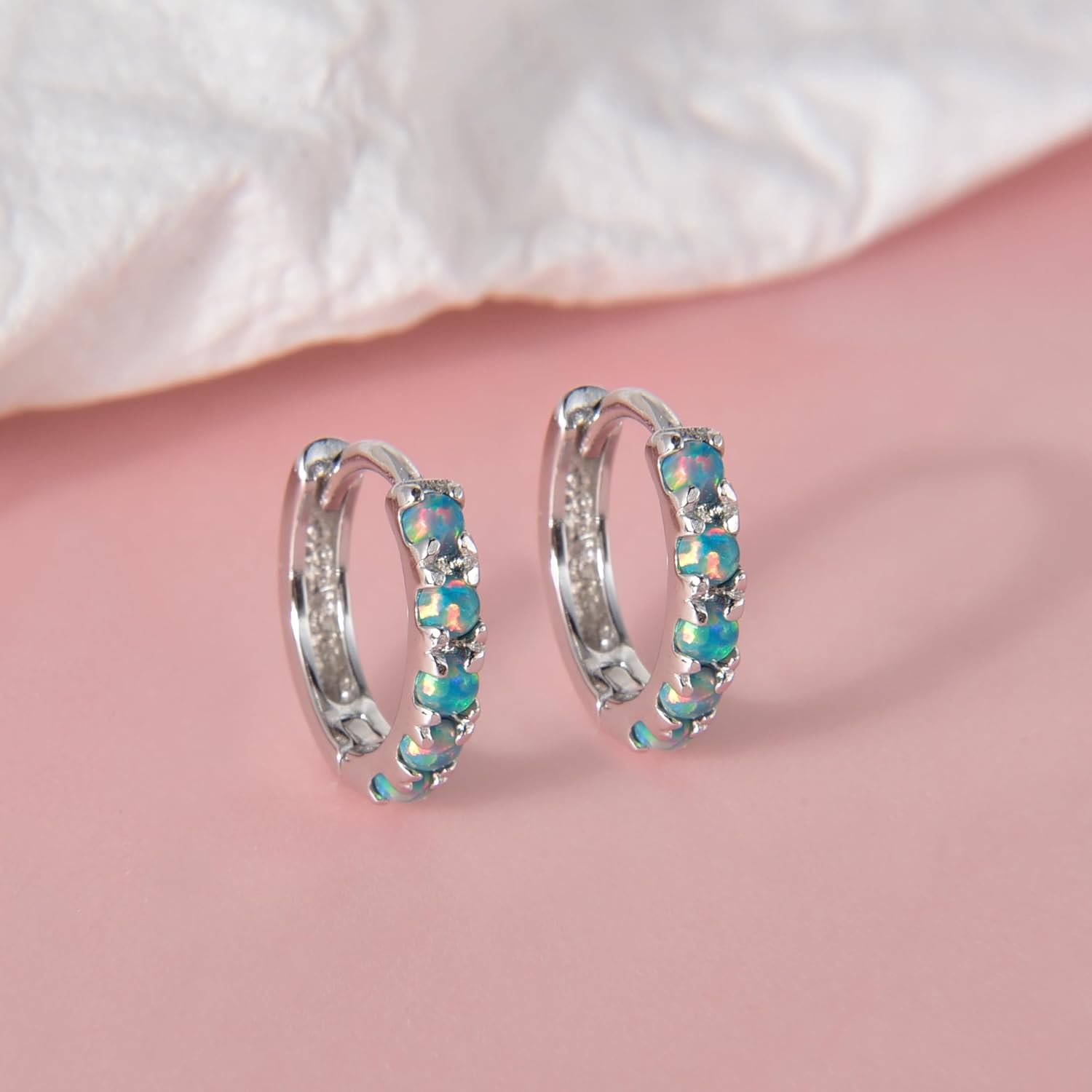 Tiny Mini Opal Huggie Hoop Earrings Upper Ear Cartilage Helix 18k Gold Plated Silver Minimalist Simple Small 10mm 8mm 6mm Hoop Earrings - Image 2