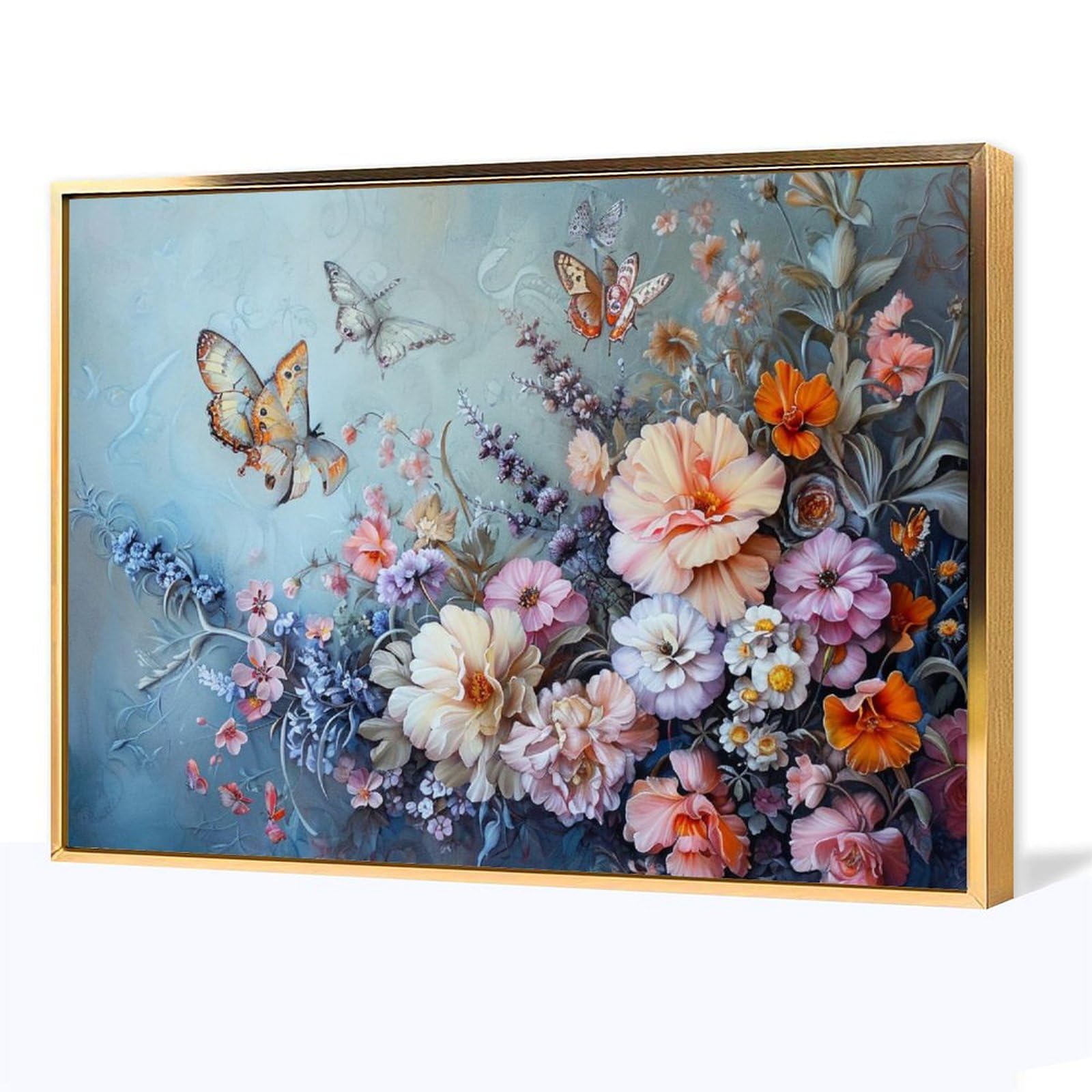 Amazon.co.jp: 絵画 花の間を飛ぶ蝶インテリア 絵画 魅力的な花 