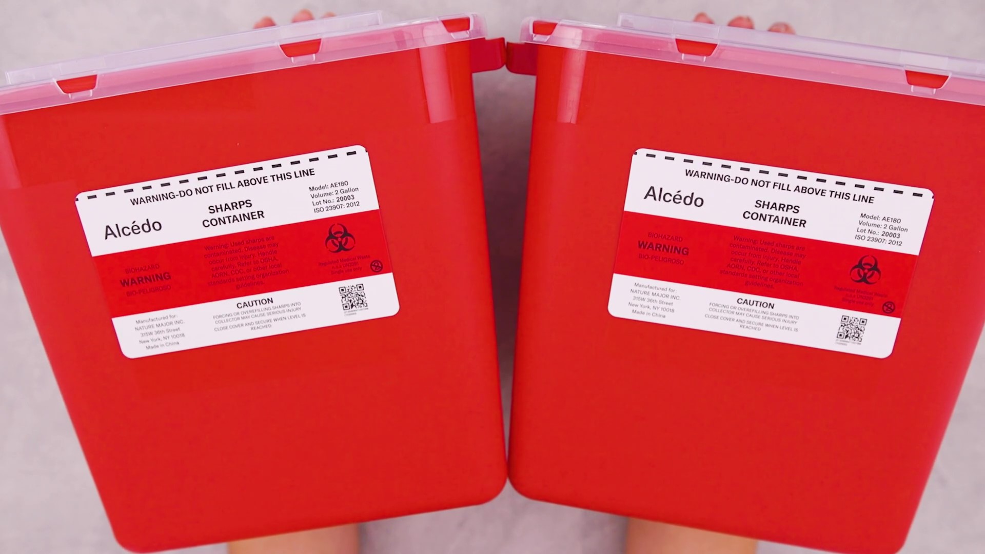 Image of Alcedo Large Sharps Container 2 Gallon (2-Pack) Home & Professional Use | Biohazard Needle and Syringe Disposal, Built-In Needle Removal Port, Locking Slot for Safe Final Disposal, Clear Lid