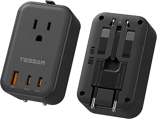Miniatura 9 de TESSAN Adaptador de viaje PD de 20 W, adaptador de corriente universal 2 USB C 1 USB A, adaptador de enchufe internacional ultrafino, salida mundial