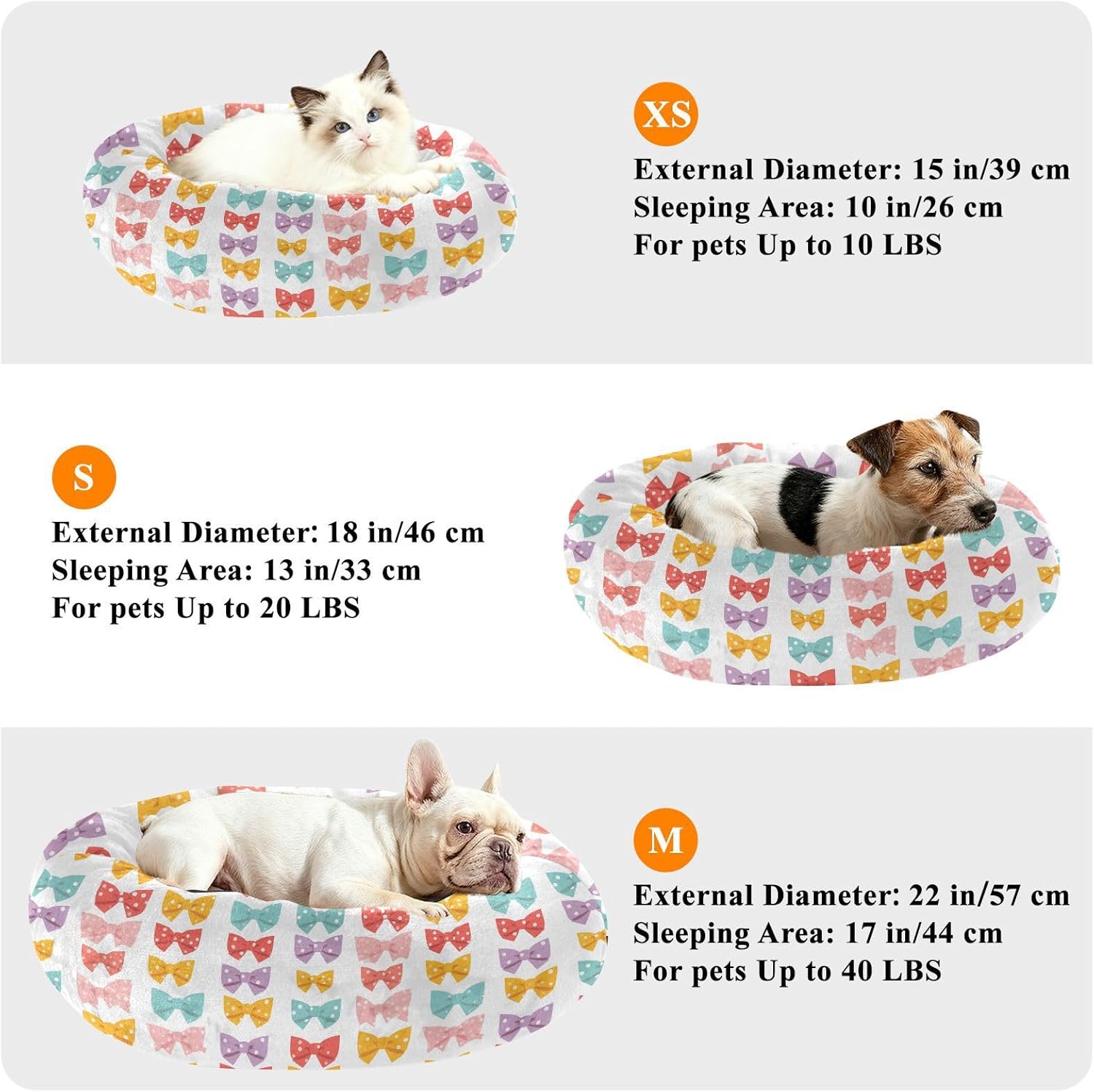 Pet Dog Beds Anti-Slip Fluffy Dog Pillow Bed for Small Size Pets Supplies M Cartoon Dots Bow Candy White
