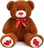 BEJOY Giant Teddy Bear 91cm Stuffed Animal Large Bear Plush with Love Red Heart for Girlfriend and Kids Valentine's Day, 36 inch Brown