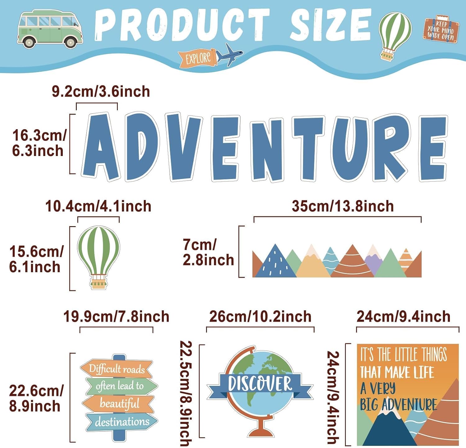 Let The Adventure Begin Motivational Bulletin Board Set for Classroom Decoration Let's Explore Themed Bulletin Cutouts Travel Map Poster Set for Teachers Students Back to School Wall Decor