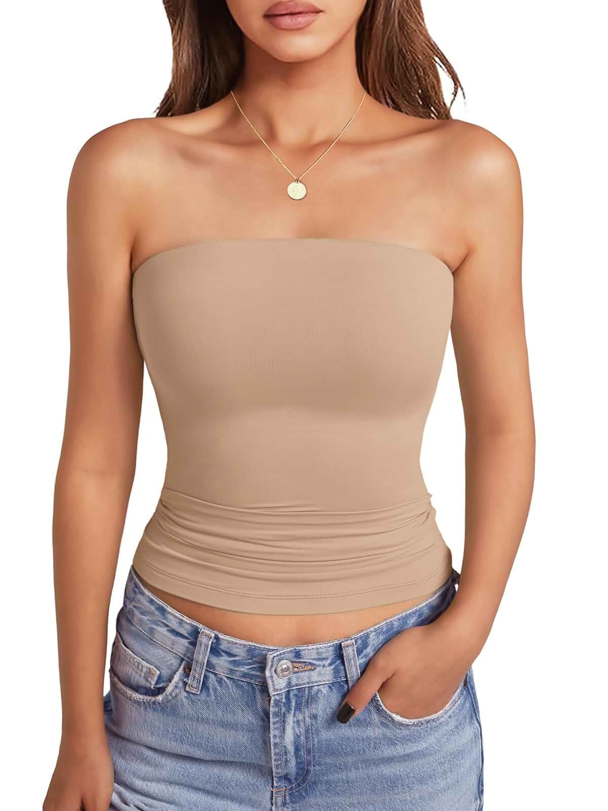 GKBK Womens Strapless Crop Top with Built in Bra Going Out Tube Tank Tops Y2K Summer Fashion